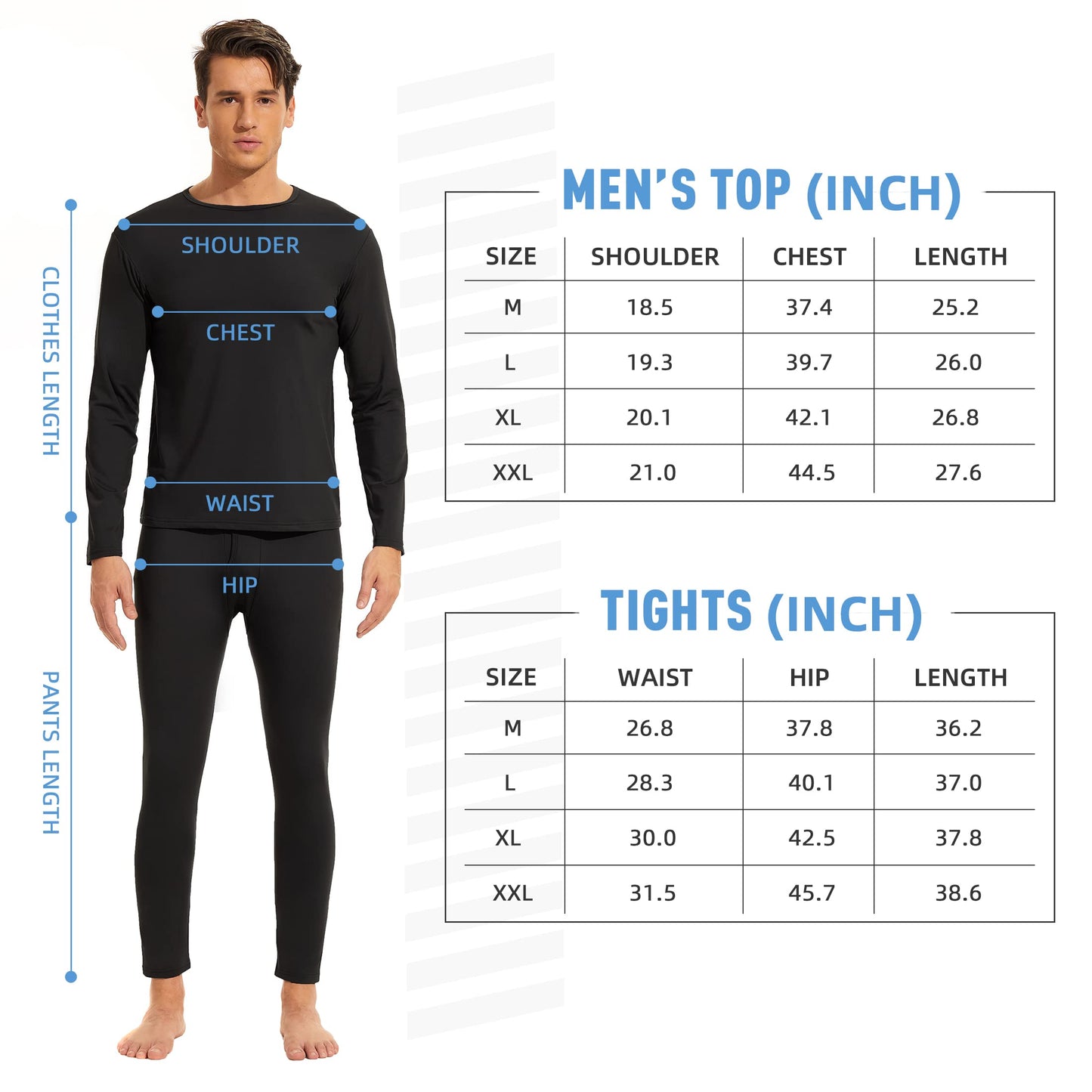 American Trends Mens Thermal Underwear Ultra Soft Long Johns with Fleece Lined Base Layer White 2XL