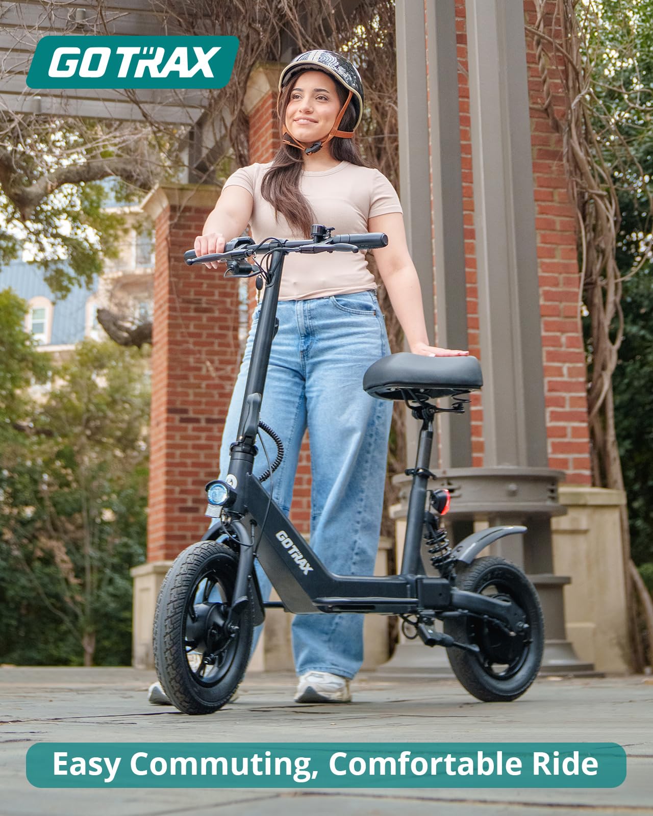 Gotrax A3 Electric Scooter with Seat for Adults, 350W Motor, 15.5MPH Top Speed, Max 9.5 Miles Range, 12" Pneumatic Tire and Height Adujustable Seat, Lightweight and Foldable for Commuting (White)