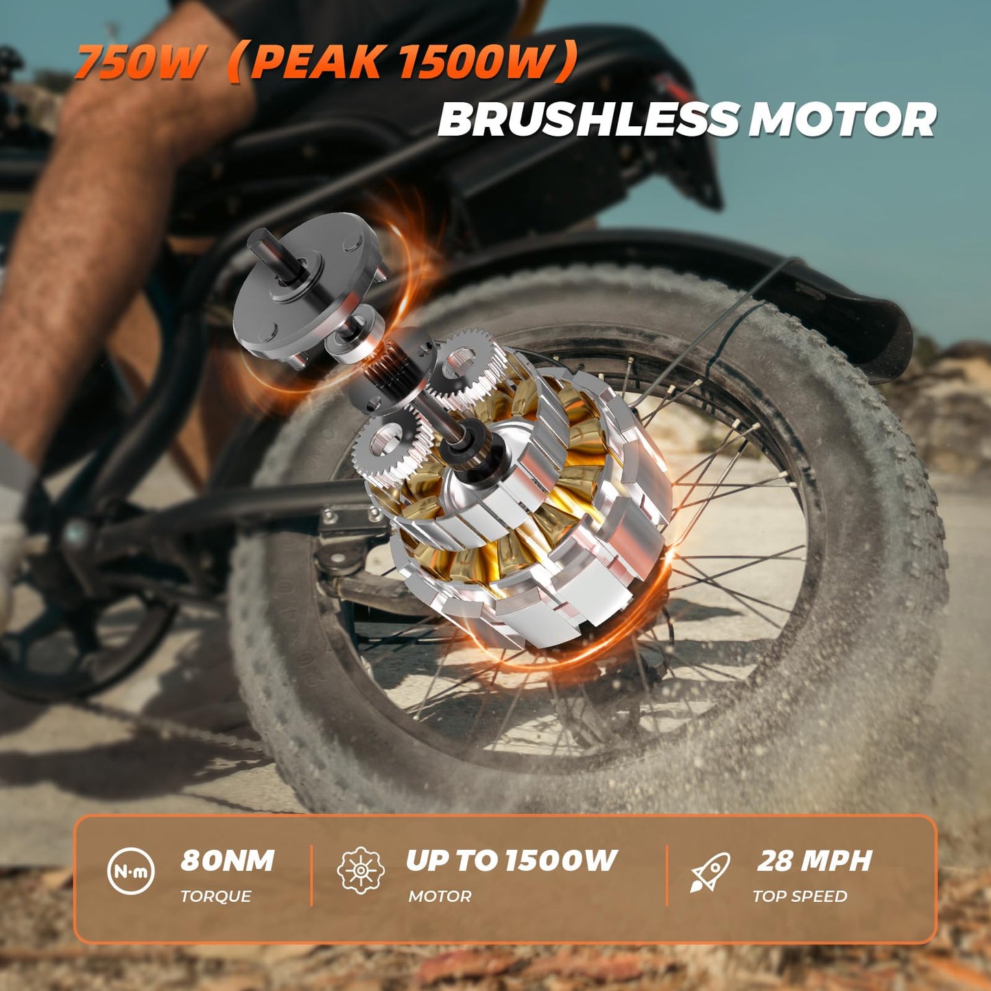 Electric Bike for Adults - K6 20 x 4 Inch Fat Tire, 750W/Peak 1500W Motor, 48V15AH Detachable Battery, 4 Riding Modes Electric Dirt Bike, 7 Speed Electric Motorcycle, UL 2849 Certified