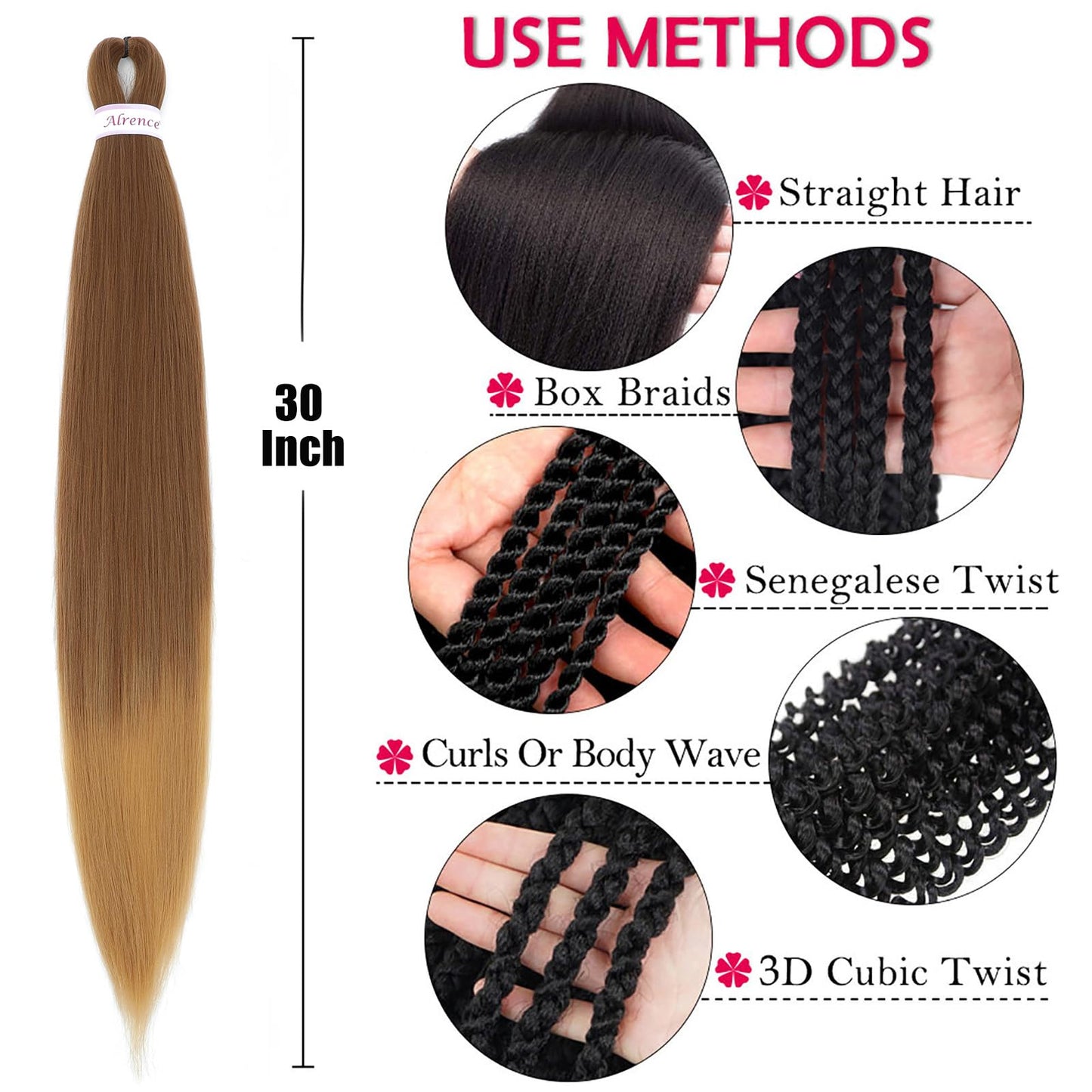 Alrence Pre Stretched Braiding Hair Long Braid 30 Inch 8 Packs Professional Braiding Hair Extensions Synthetic Crochet Twist Braids (30 Inch, 30/27)