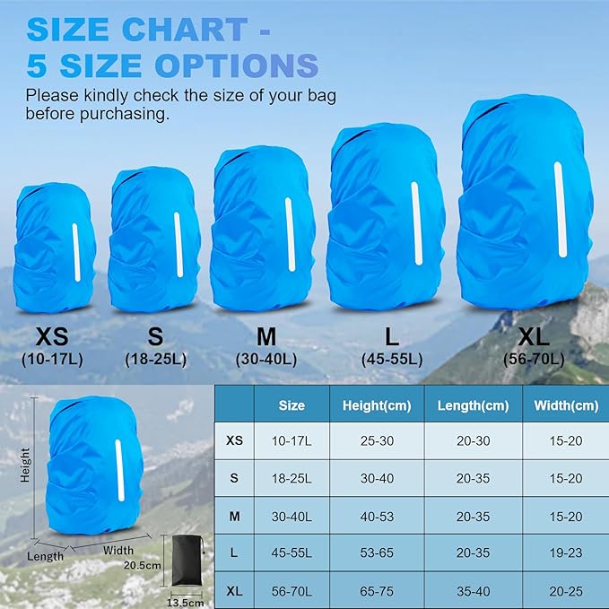 LAMA 2pcs Waterproof Rain Cover for Backpack, Reflective Rainproof Protector for Anti-dust and Anti-Theft S 18L-25L Black Blue