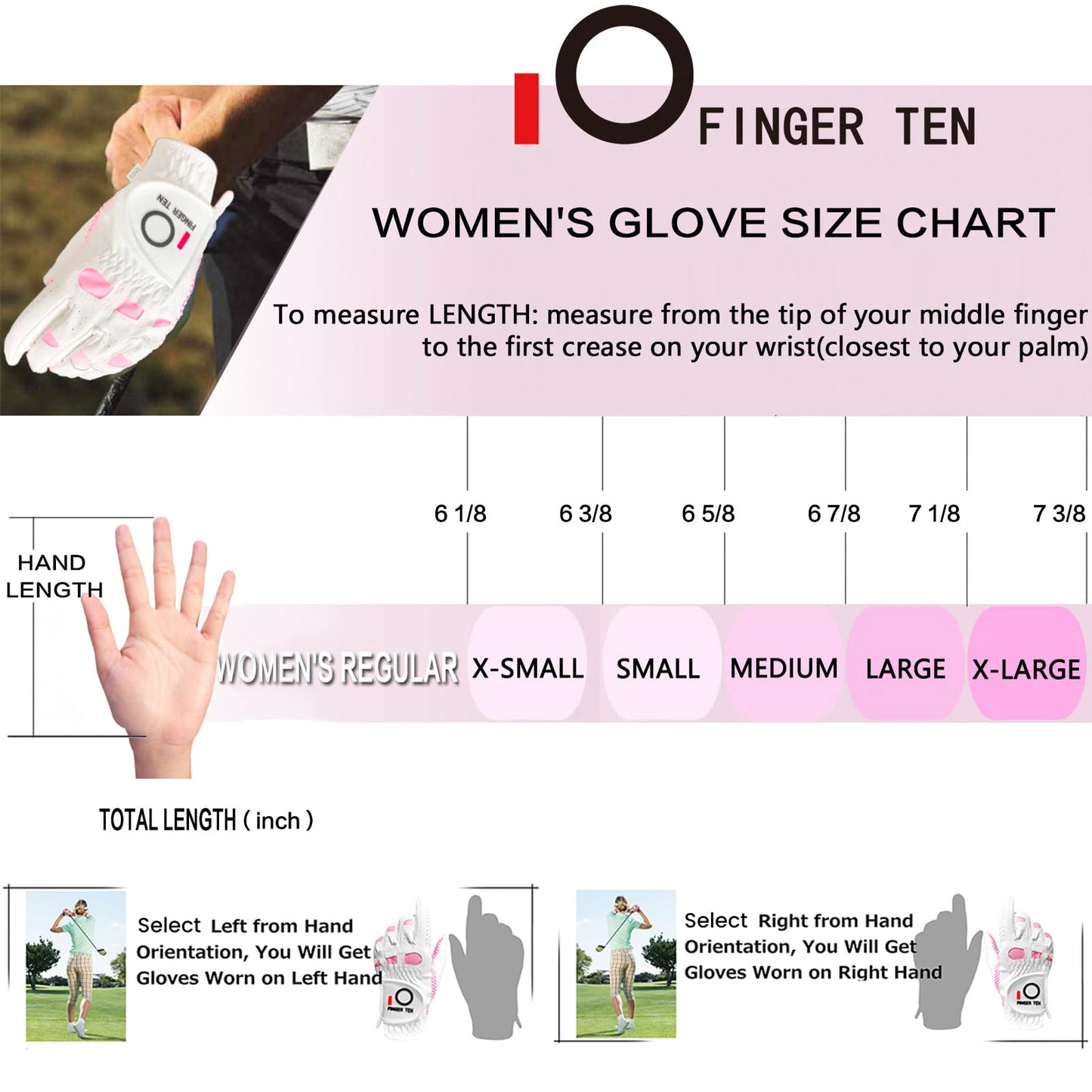 Amy Sport Womens Golf Glove Pair Both Hands Golf Gloves Women Right Handed Golfer Left Hand Ladies Rain Grip All Weather Pink Size Small Medium Large XL (Small, 1 Pair)