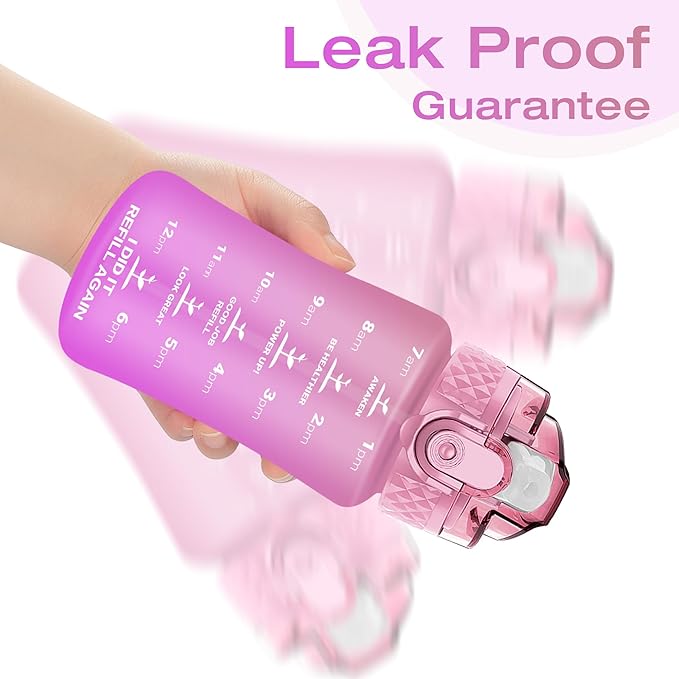 OLDLEY Kids Water Bottle for School, 12 oz (Straw Lid) BPA-Free Reusable Leak-proof Durable Tritan Plastic Water Bottles with One-handed Opening Straw Lids, Anti-dust Spout Cover (Sweet Pink)