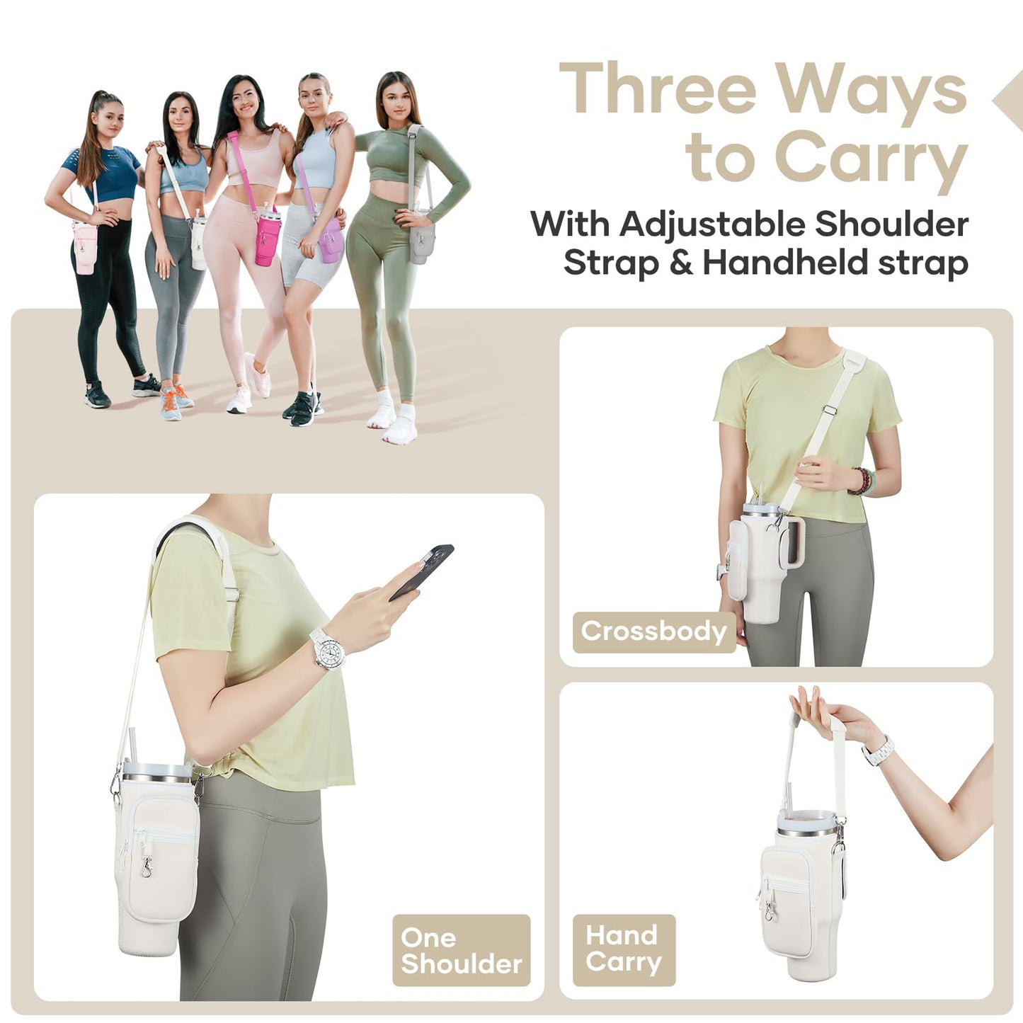 linmaya Water Bottle Carrier Bag with Phone Pocket for Stanley 40/30 oz Tumbler Neoprene Water Bottle Holder Pouch with 2 Adjustable Strap & 3 Leak Stoppers for Stanley Cup Accessories