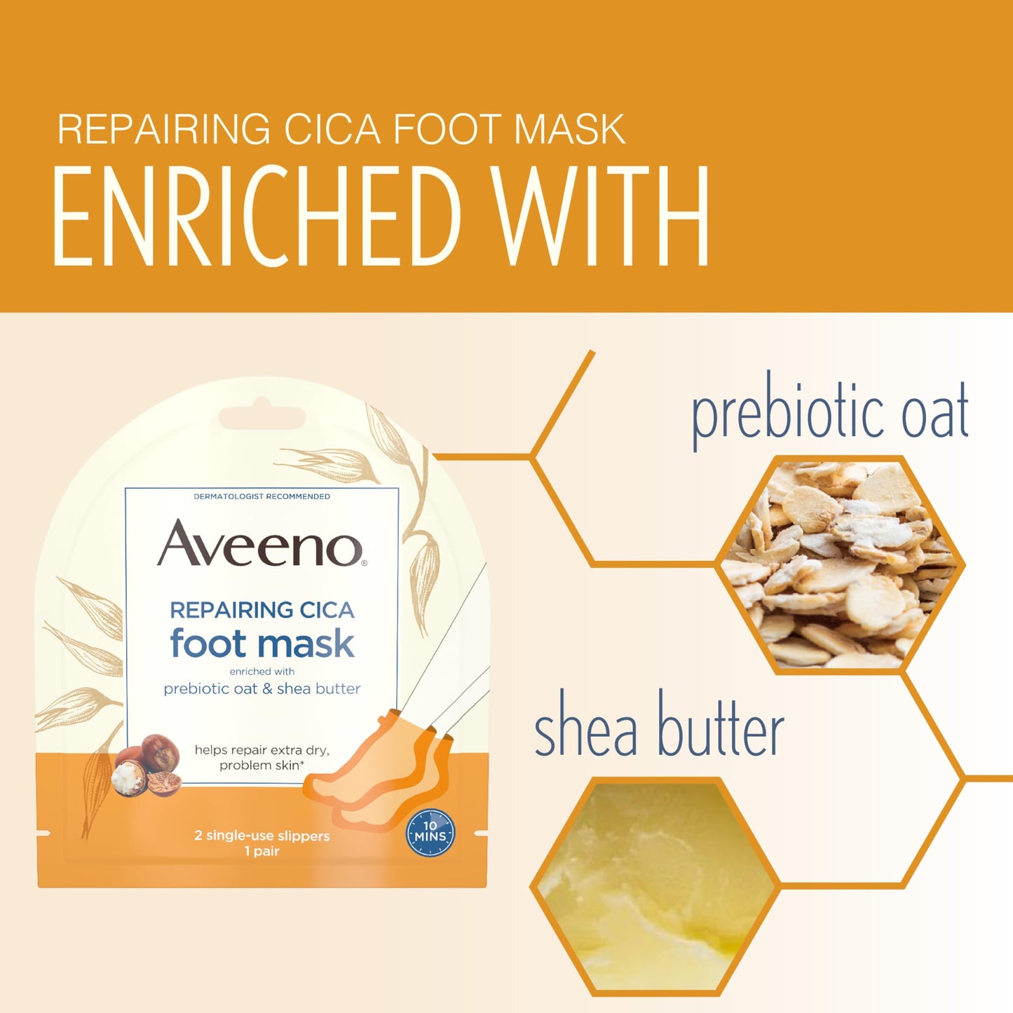 Aveeno Skin Relief Repairing Foot Mask, Moisturizing Socks with Prebiotic Oat & Shea Butter for Very Dry Skin, Foot Care for Sensitive Skin, Fragrance-Free, 1 Pair of Single-Use Slippers