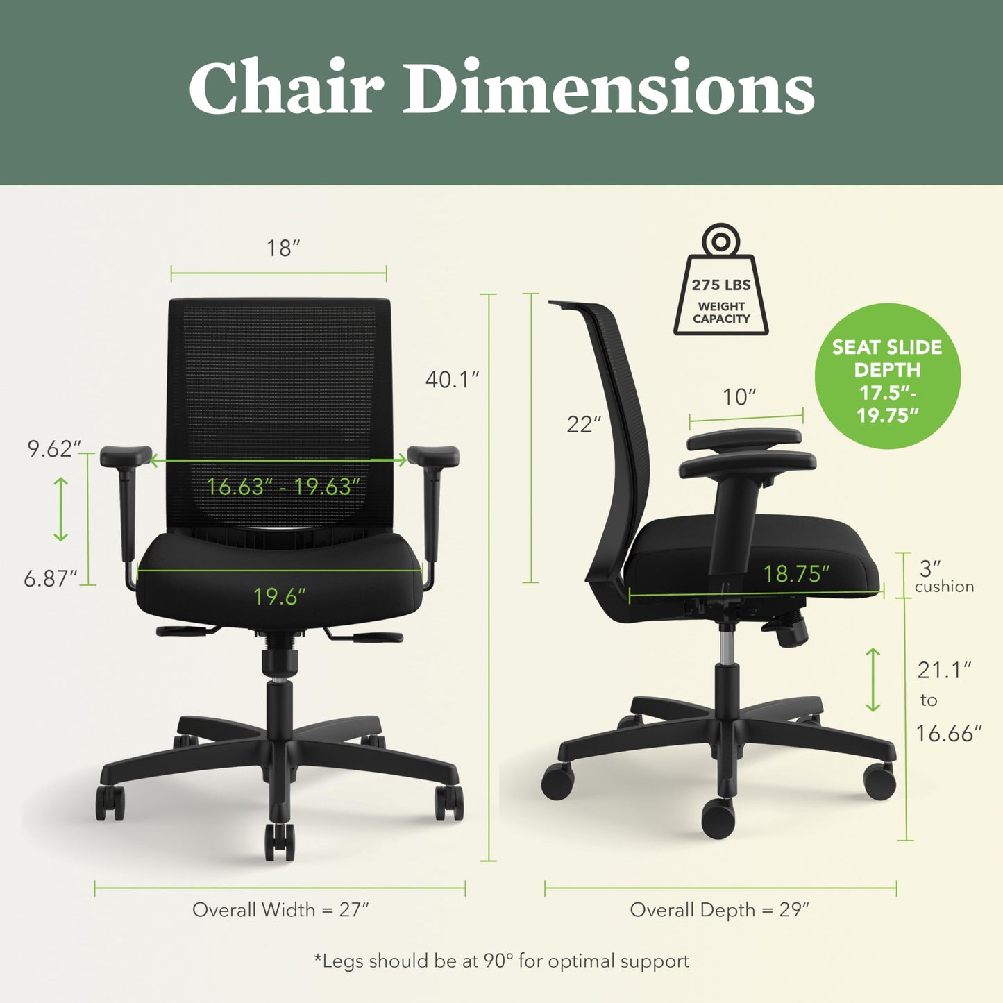 HON Convergence Ergonomic Office Chair, Breathable Back Support Mesh, Adjustable Arms, Computer Chair with Lumbar Support, Rolling Swivel Wheels, Comfortable Synchro-Tilt Recline, Fabric, Black