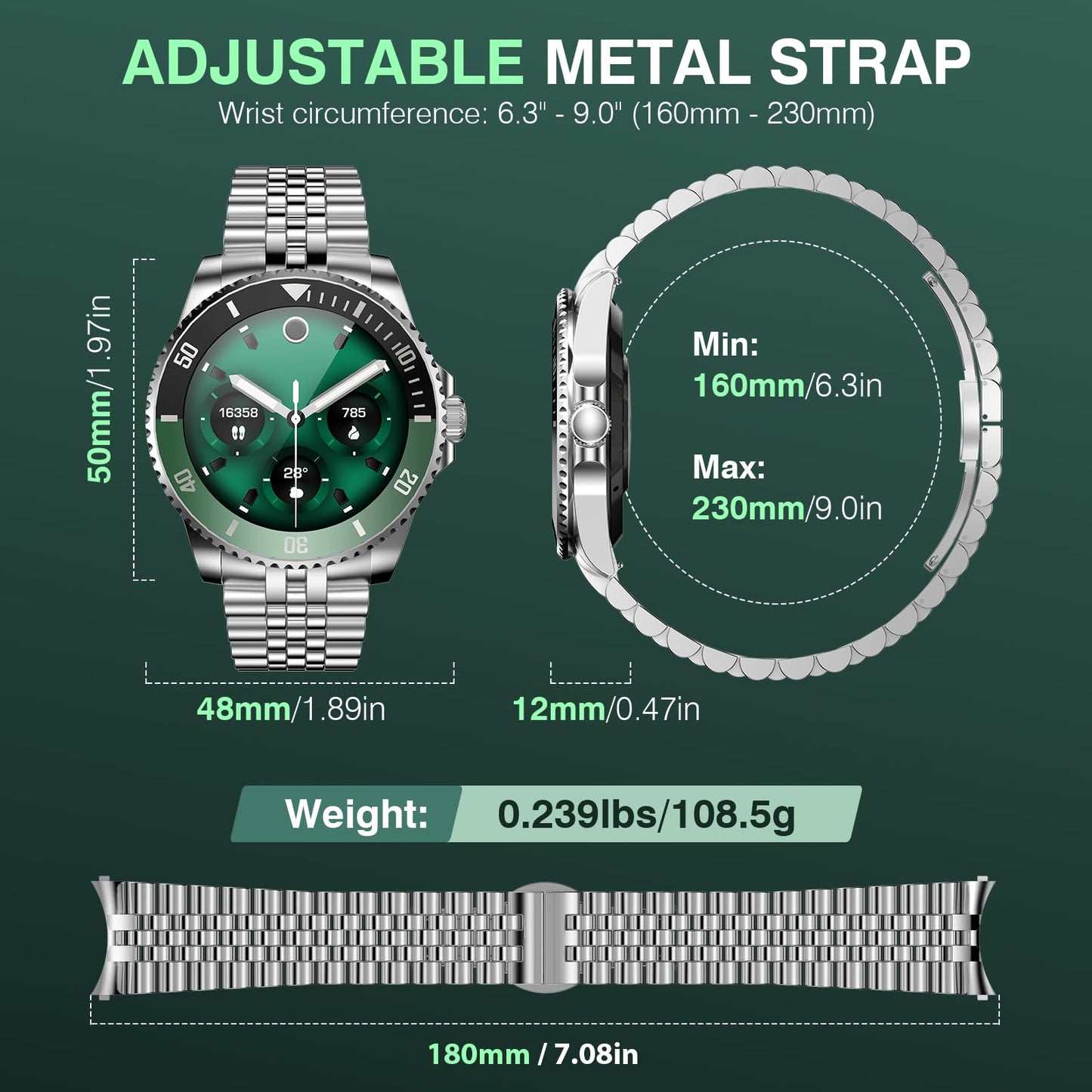 AI Smart Watch, DA GPT AI Waterproof Smartwatch, 1.19-inch AMOLED Display, 24/7 Heart Rate, Blood Oxygen, Blood Pressure, Sleep Monitor, 107 Sports Modes, Compatible Android and iOS Silver Green