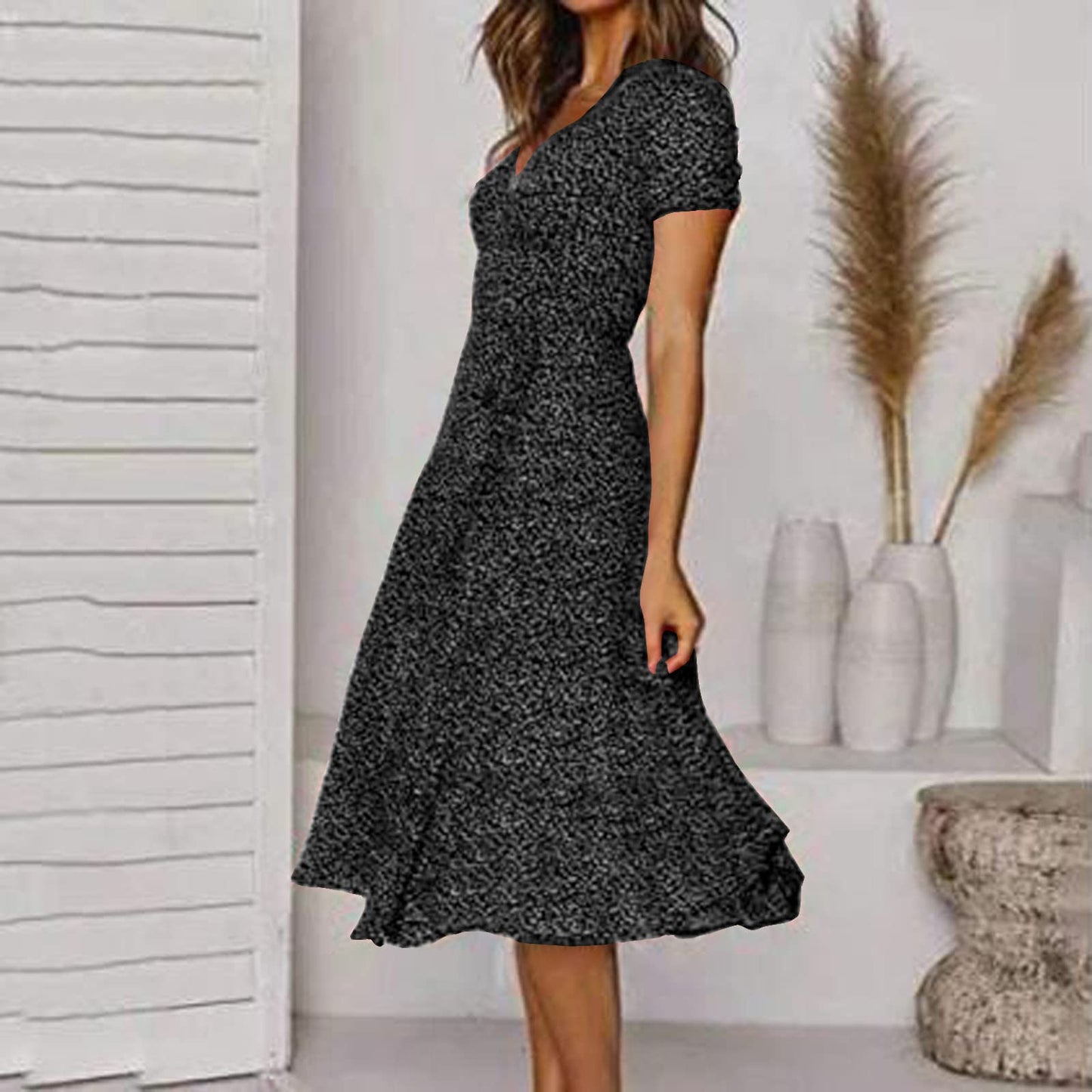 aihihe Summer Dresses for Women 2024 Plus Size Petite Length Midi Dresses Casual Short Sleeve Short Sleeve Boho Midi Dresses Casual Fancy Dresses Beach Dresses with Sleeves Flowy Boho Dresses