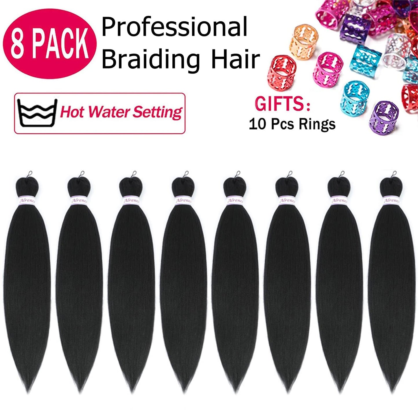 Alrence Pre Stretched Braiding Hair Long Braid 14 Inch 8 Packs Professional Braiding Hair Extensions Synthetic Crochet Twist Braids (14 Inch, 1B#)
