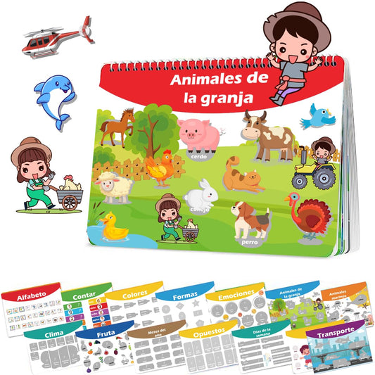 1step2dream Spanish Busy Book for Kids | Montessori Toys for Toddlers | Preschool Learning Activity and Early Learning Quiet Book 14 Bilingual Themes| Birthday Gifts