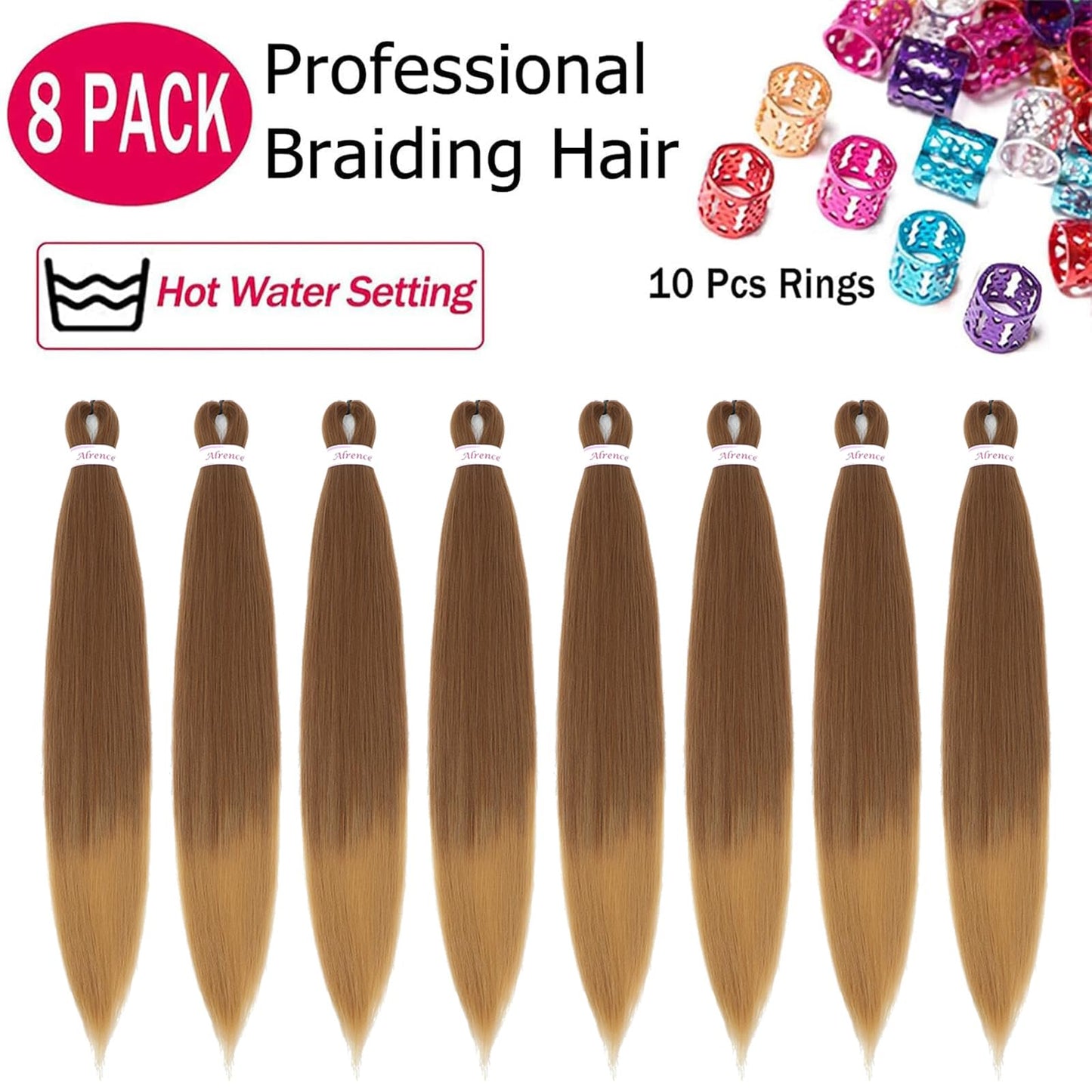 Alrence Pre Stretched Braiding Hair Long Braid 30 Inch 8 Packs Professional Braiding Hair Extensions Synthetic Crochet Twist Braids (30 Inch, 30/27)