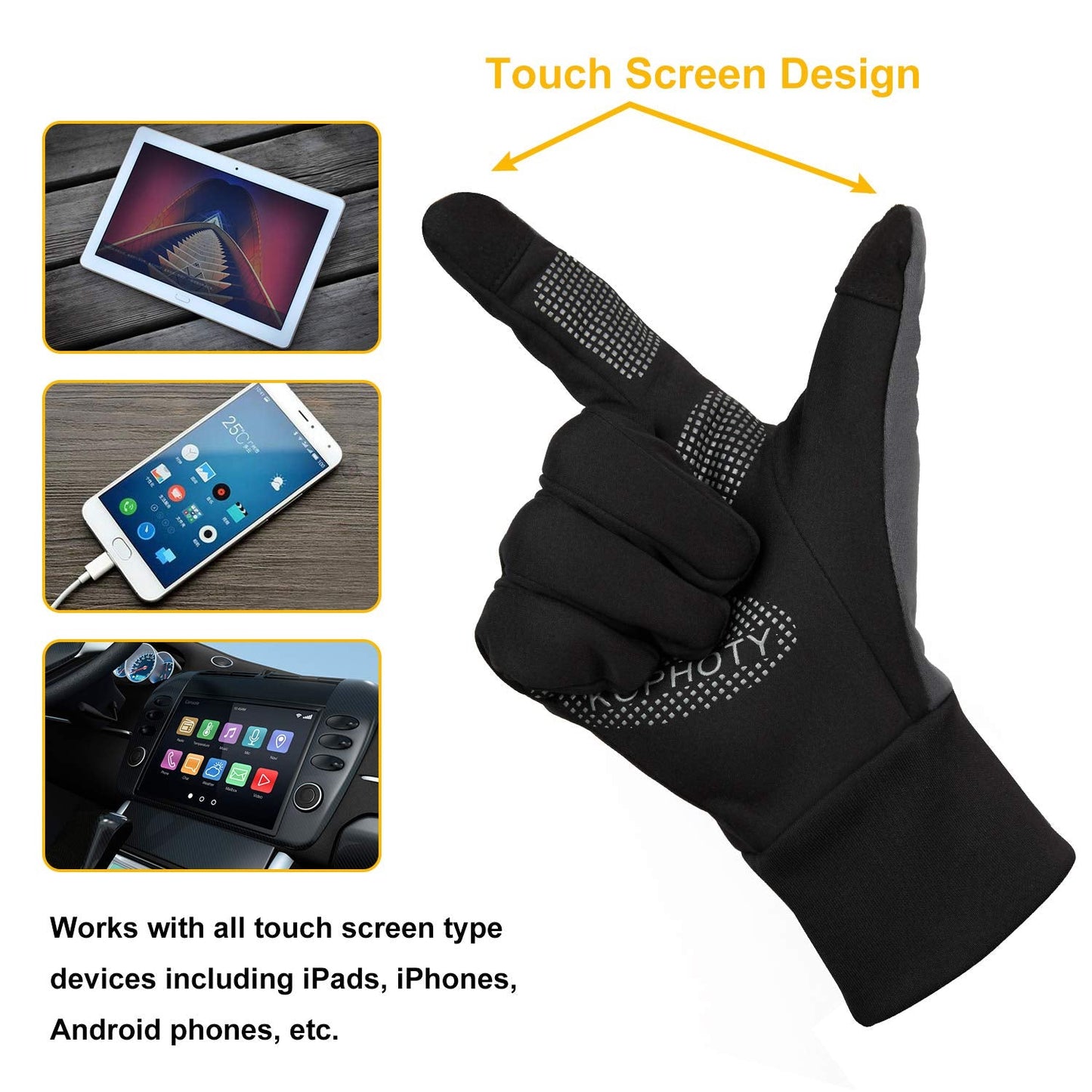 KOPHOTY Bike Touchscreen Winter Warm Glove - Windproof Anti Slip Water Resistant for Running Cycling Driving Phone Texting Outdoor Hiking Hand Warmer in Cold Weather for Men and Women (Small)