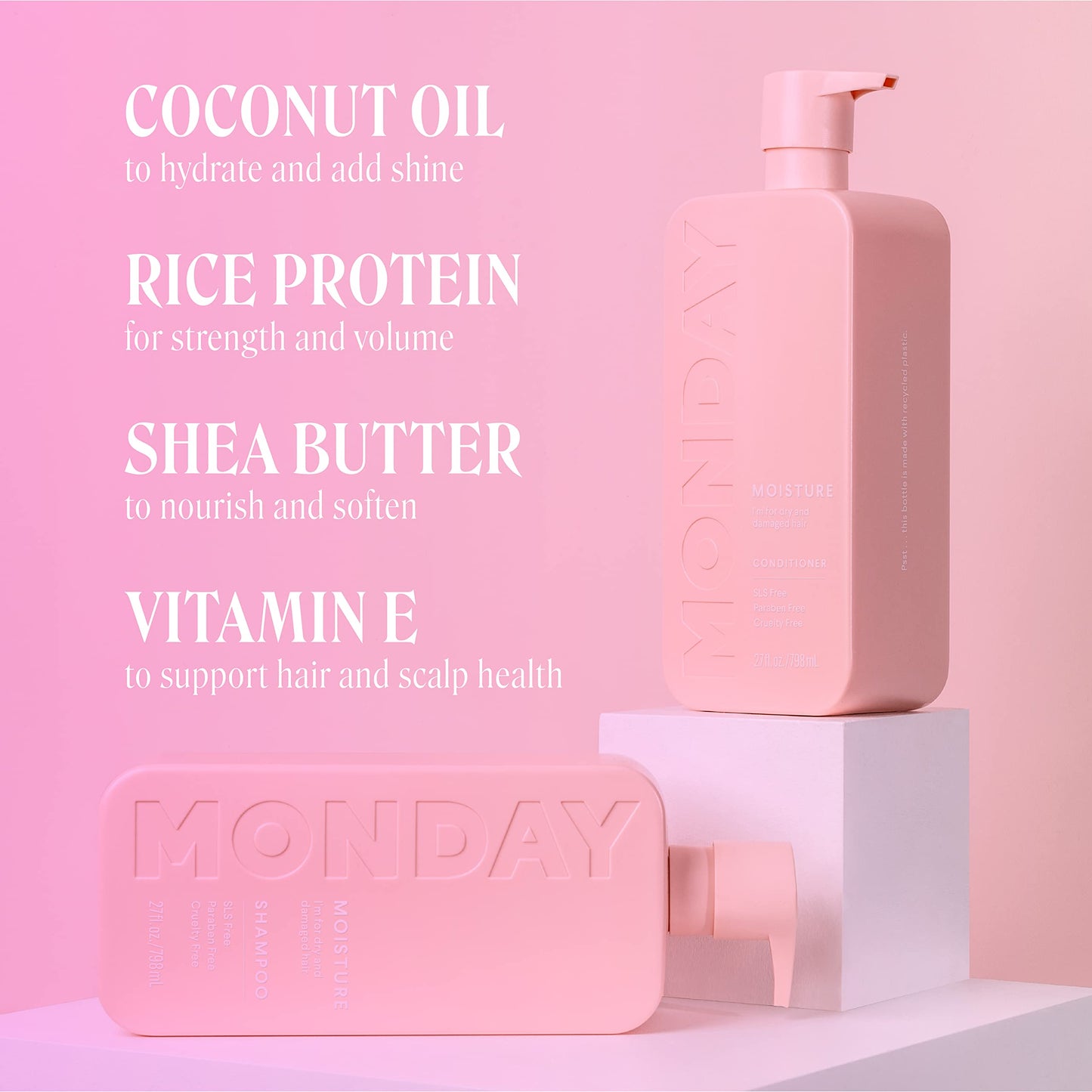 MONDAY HAIRCARE Moisture Shampoo 12oz for Dry, Coarse, Stressed, Coily and Curly Hair, Made from Coconut Oil, Rice Protein, Shea Butter, & Vitamin E, 100% Recyclable Bottles (350ml) (10426)