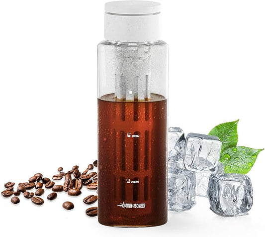 MHW-3BOMBER Cold Brew Coffee Maker Iced Coffee Tea Pitcher - 20oz Portable Brewing Coffee Cup with Filter - Reusable Tritan Material Bottle, Space-Saving Design, White CE6136-OS