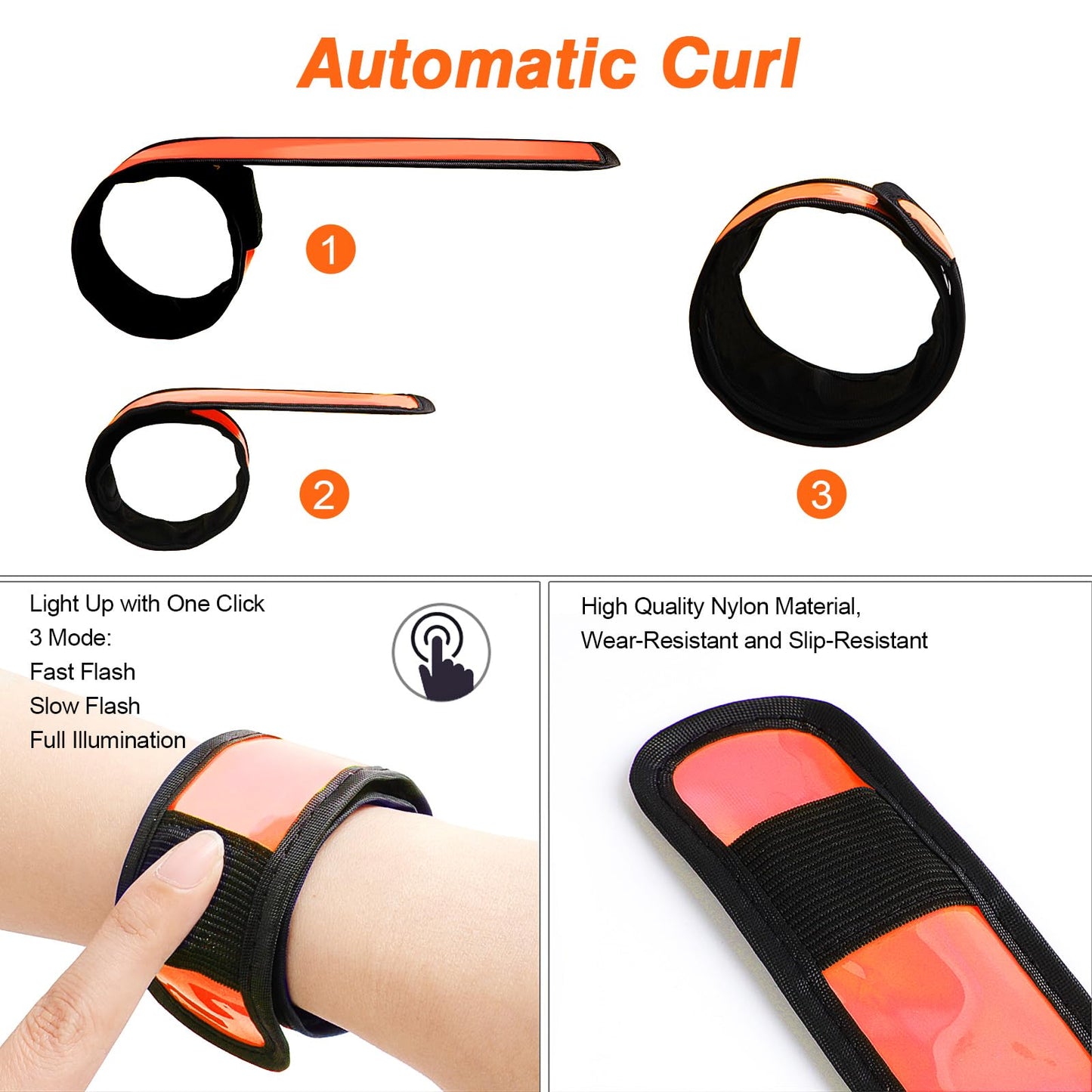 esonstyle Pack of 6 LED Light Up Band Slap Bracelets Night Safety Wrist Band for Cycling Walking Running Concert Camping Outdoor Sports