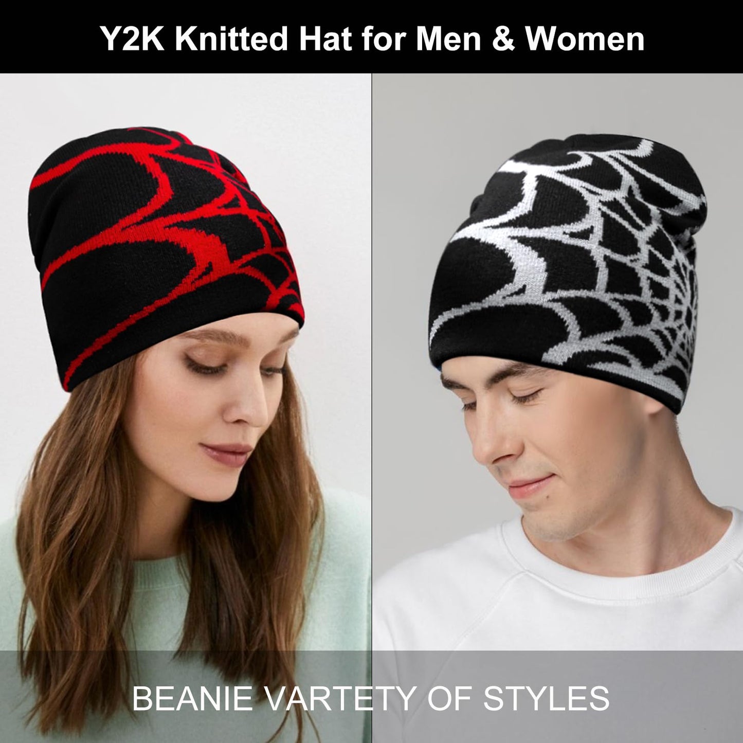 DKYM 4 Pcs Y2k Beanies Spider Web Beanie Y2k Hat Winter Knitted Hat for Women Men Graphic Beanie Black Beanies Cute Beanie Spider Beanie Y2k Accessories 2