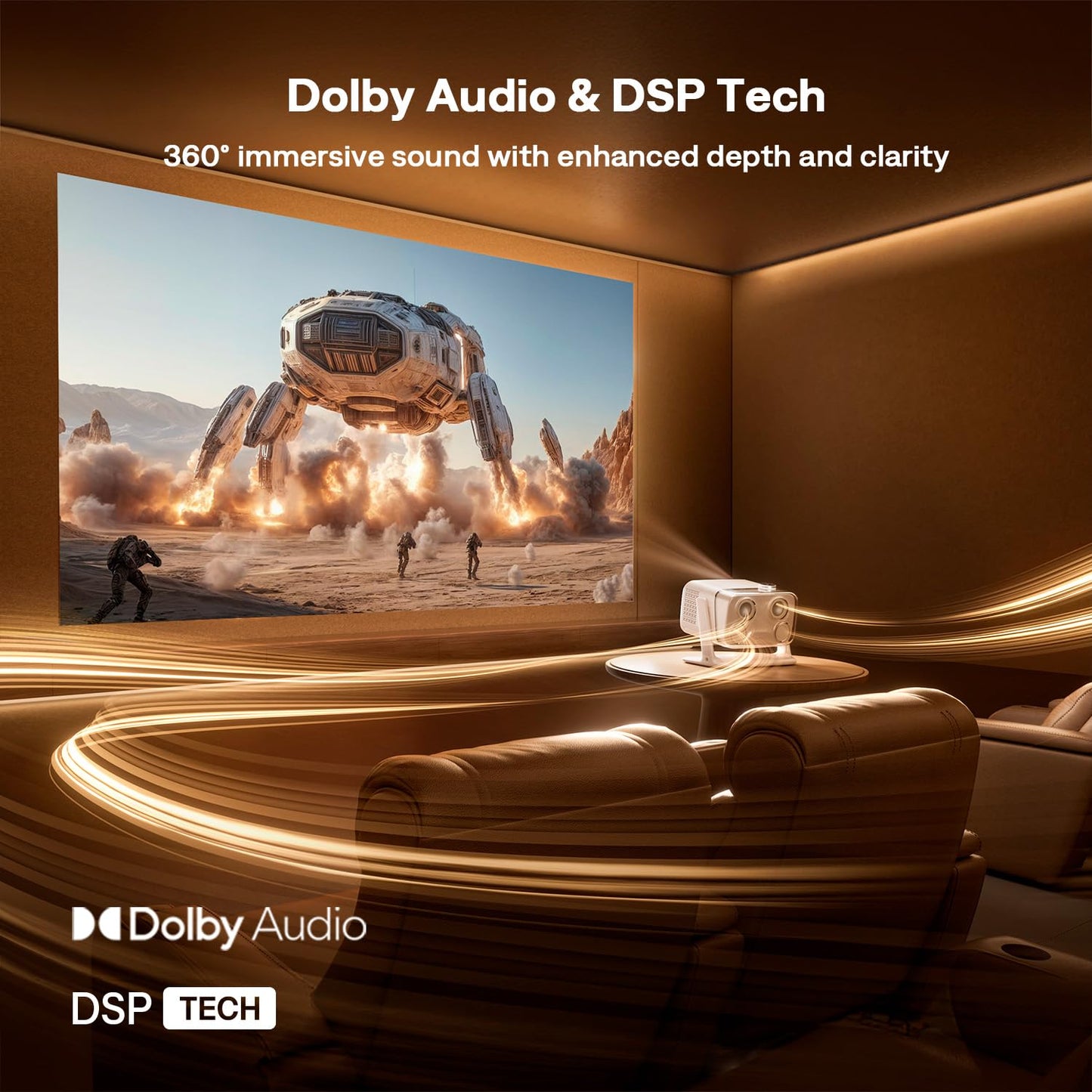 Aurzen BOOM mini Google TV 4K Supported Smart Projector with WiFi and Bluetooth, Outdoor & Home Movie Projector with 20W Speakers DoIby Audio, Real-Time Focus & Keystone, 500 ANSI Lumens, Off-white