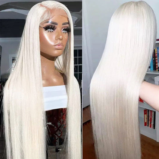 ANDRIA Lace Front Wigs Straight Hair Glueless Lace Wigs Synthetic Long Silk Straight Natural Wig Heat Resistant Fiber Platinum Blonde Colorful Wig With Baby Hair For Black Women 24 Inches