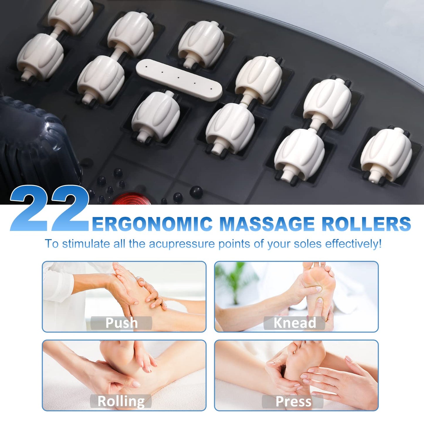 Foot Spa Bath Massager with Heat [2025 Upgraded], Jets, Vibration, Adjustable Temp, Bubbles, Epsom Salt, Foot Soaking Tub with 22 Shiatsu Massage Rollers, Pedicure Foot Spa for Relaxation, Black