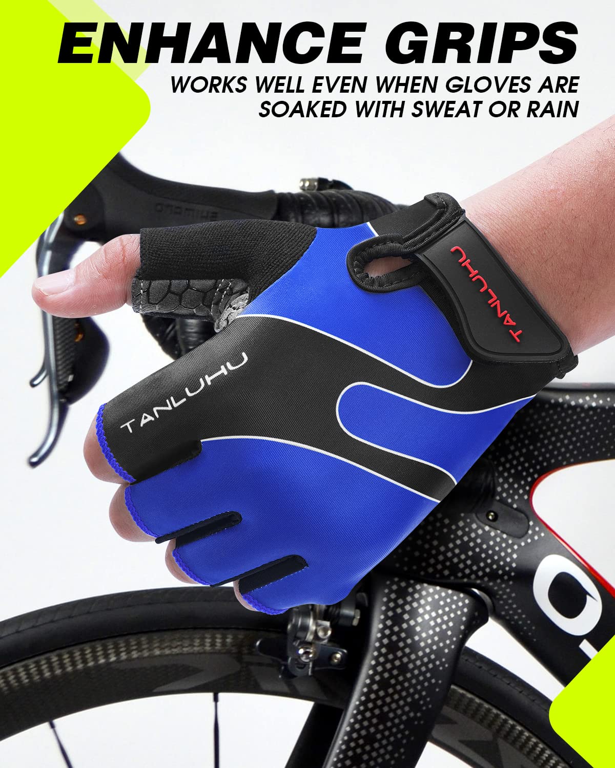 Tanluhu Cycling Gloves Mountain Bike Gloves Half Finger Road Racing Riding Gloves Breathable Shock-Absorbing Biking Gloves for Men and Women (Blue, XL)