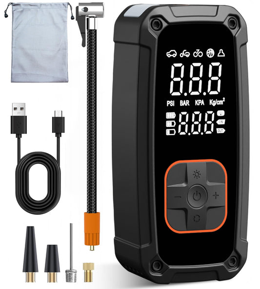 Tire Inflator Portable Air Compressor - 150PSI Electric Air Pump for Car Tires,Air Compressor Portable with Tire Pressure Gauge for Motorcycle,Bike, Car, Ball (Dual Type) (Orange)