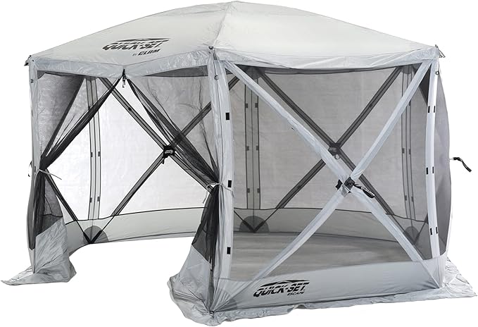 CLAM Quick-Set Escape Sport 11.5’ x 11.5’ Pop-Up Outdoor Camping Gazebo Instant Screen Tent 6-Sided Canopy Shelter with 6 Wind and Sun Panels, Gray