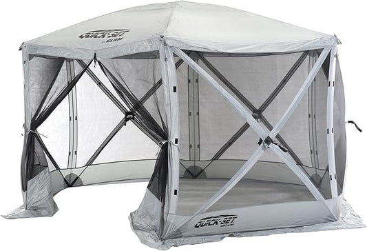 CLAM Quick-Set Escape Sport 11.5’ x 11.5’ Pop-Up Outdoor Camping Gazebo Instant Screen Tent 6-Sided Canopy Shelter with 6 Wind and Sun Panels, Gray