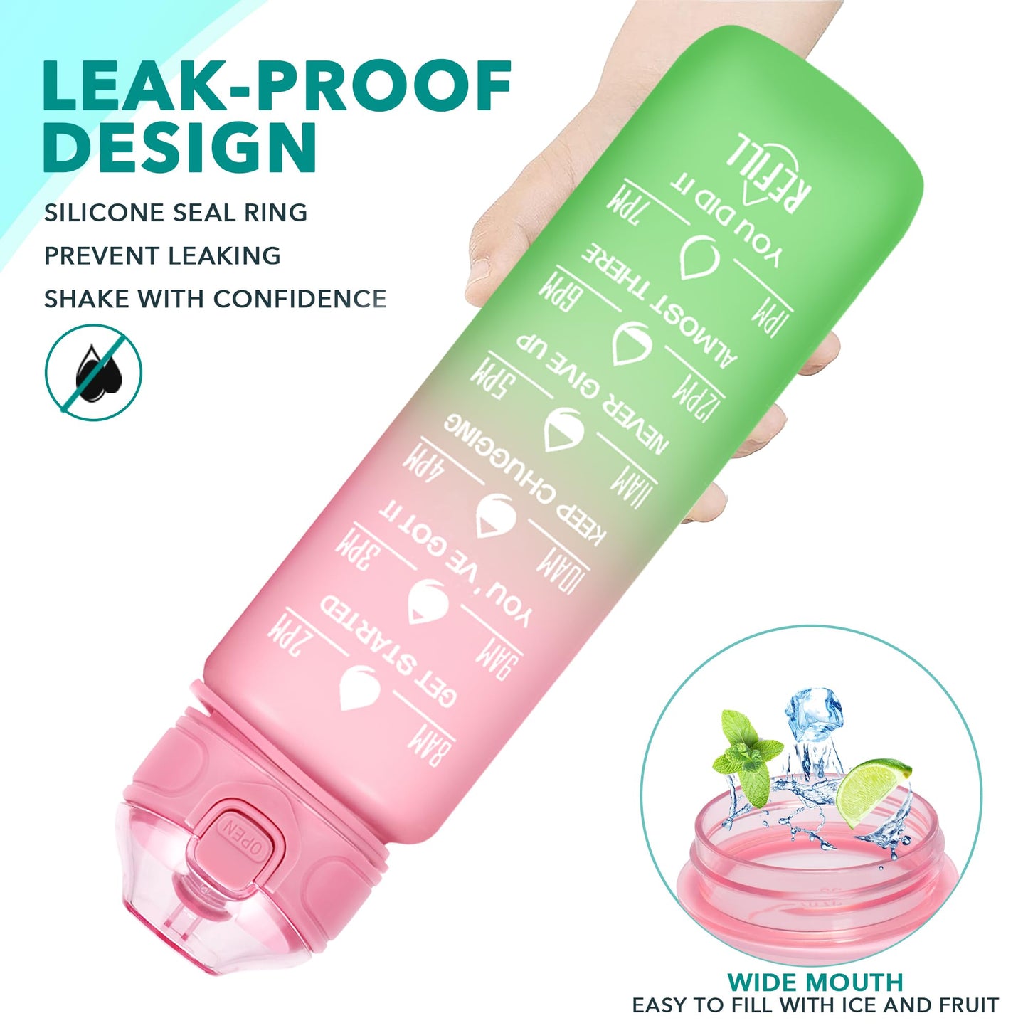Enerbone 32 oz Drinking Water Bottle with Times to Drink and Straw, Motivational with Carrying Strap, Leakproof BPA & Toxic Free, Ensure You Drink Enough Water for Fitness Gym Outdoor