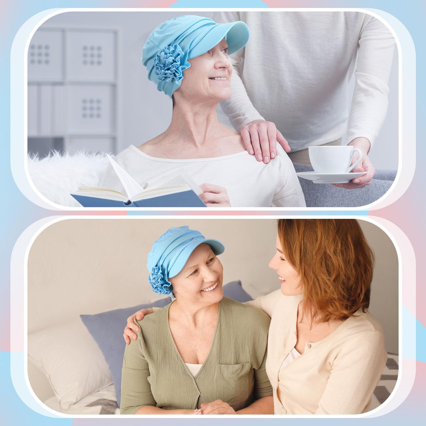 JenPen 6 Pcs Chemo Cancer Caps for Women Chemo Headwear Caps Flower Baseball Turban Caps Soft Elastic Newsboy Hats with Brim for Patients Winter Hair Loss Gift Multicolor