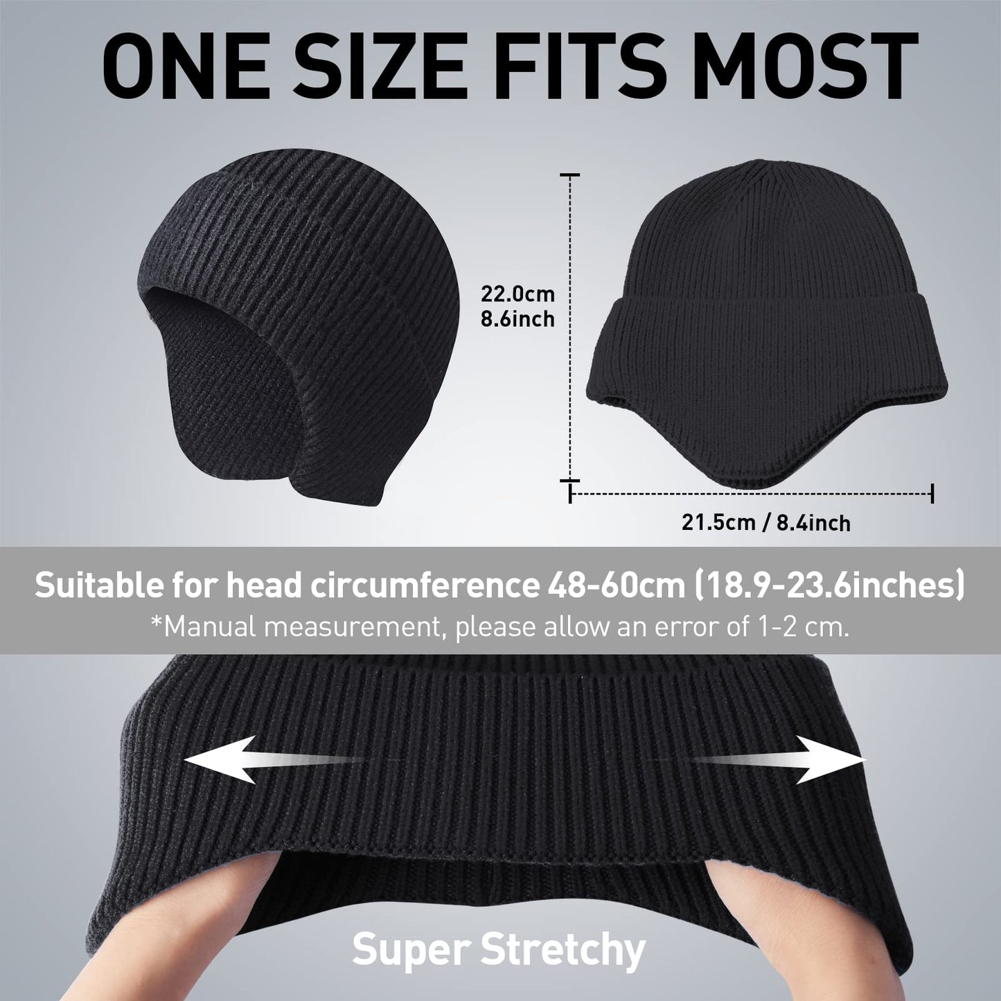 Arcweg Warm Beanies for Men Women Winter Kint Beanis Hats Thermal Skull Cap Bike Helmet Liner Ears Warmers Cycling Running Caps with Ear Flaps Cozy Slouchy Unisex Outdoor