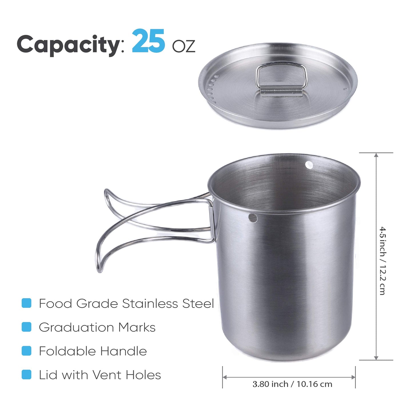 Gearland Canteen Stainless Steel Water Bottle with Nested Camping Cup and Lid for Bug Out Bag, Bushcraft Gear, Metal Canteen with a Wide Mouth Water Bottle and Mess Kit