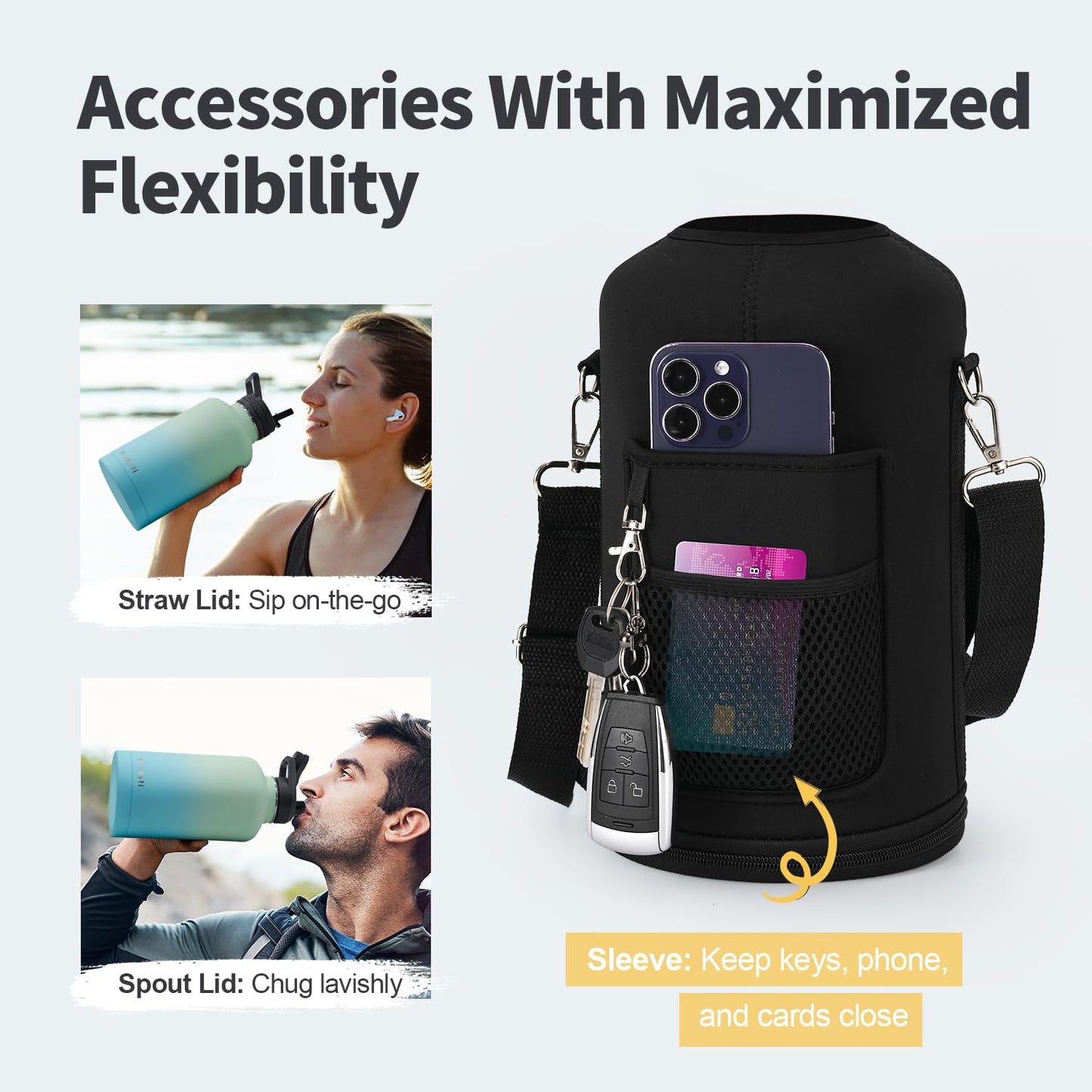 WixByti 64 oz Insulated Water Bottle with Straw (Cold for 48 Hrs), Half Gallon Stainless Steel Triple Wall Vacuum Sports Water Jug, Leakproof Hydro Cup Flask with Straw Spout Lids & DIY Stickers