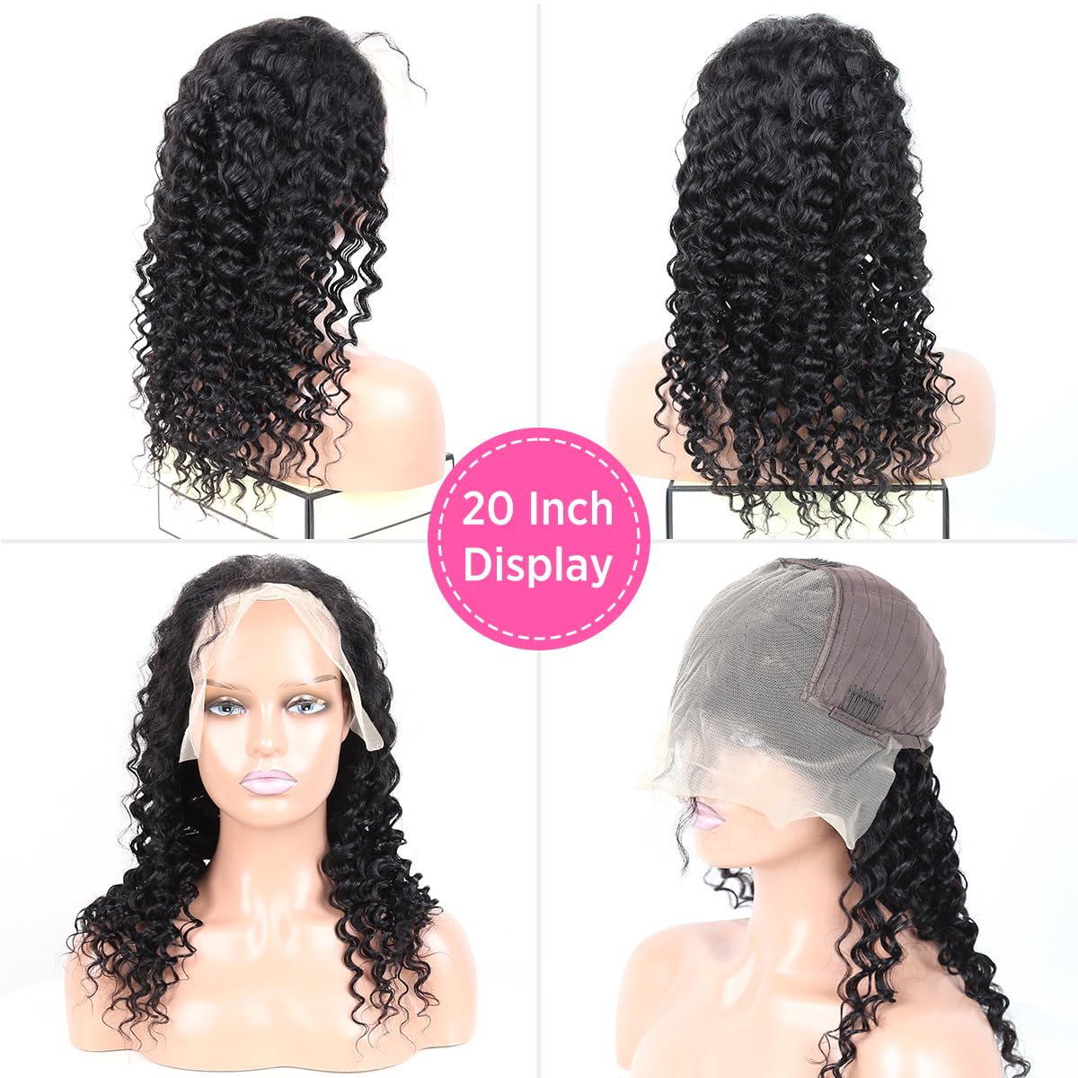 BAFUWIG Curly Human Hair Wig Deep Wave Lace Front Wigs Human Hair Wig 13x6 180% Density 20 Inch HD Lace Front Wigs Pre Plucked with Baby Hair Natural Black Wig For Women