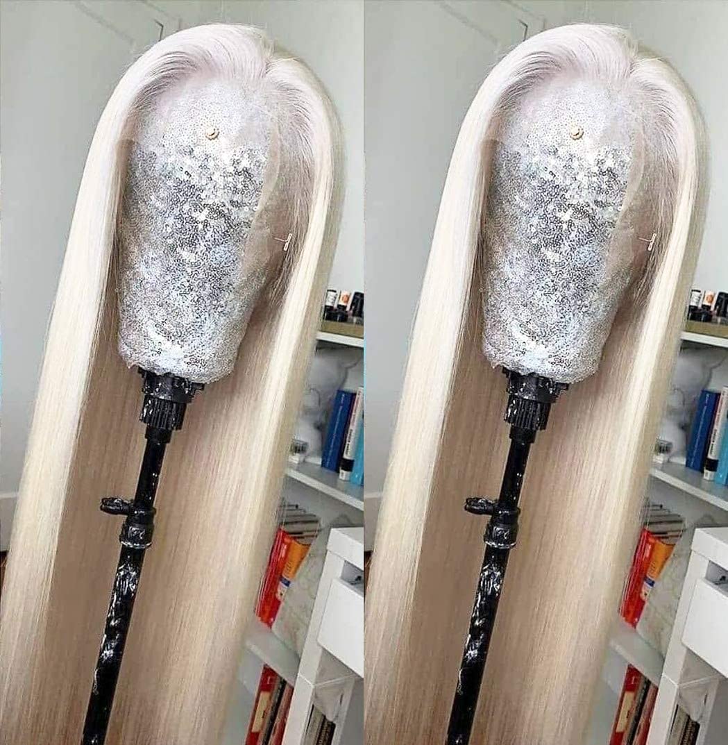 ANDRIA Lace Front Wigs Straight Hair Glueless Lace Wigs Synthetic Long Silk Straight Natural Wig Heat Resistant Fiber Platinum Blonde Colorful Wig With Baby Hair For Black Women 24 Inches