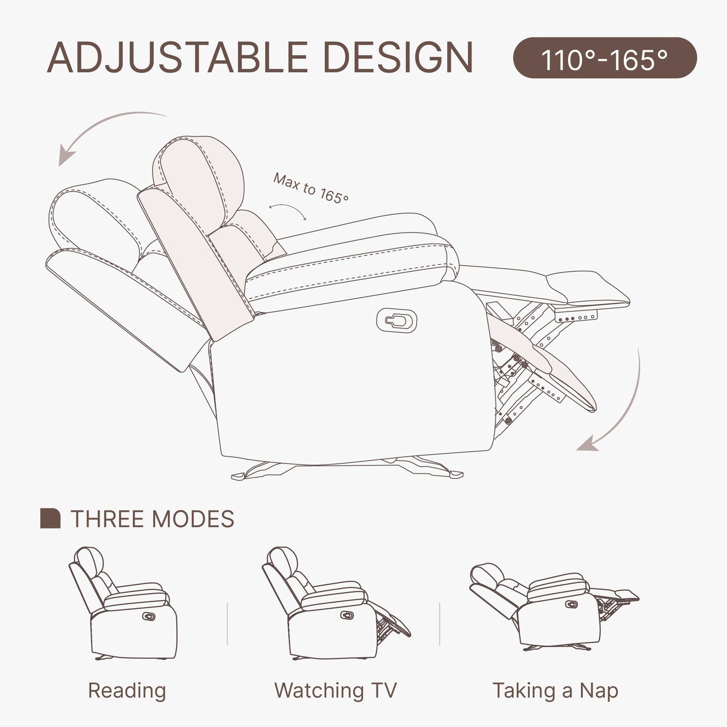 KISLOT Leather Recliner Chair Manual Sofa Rocker for Adults with Overstuffed Arm for Living Room Bedroom Home Theater Seating