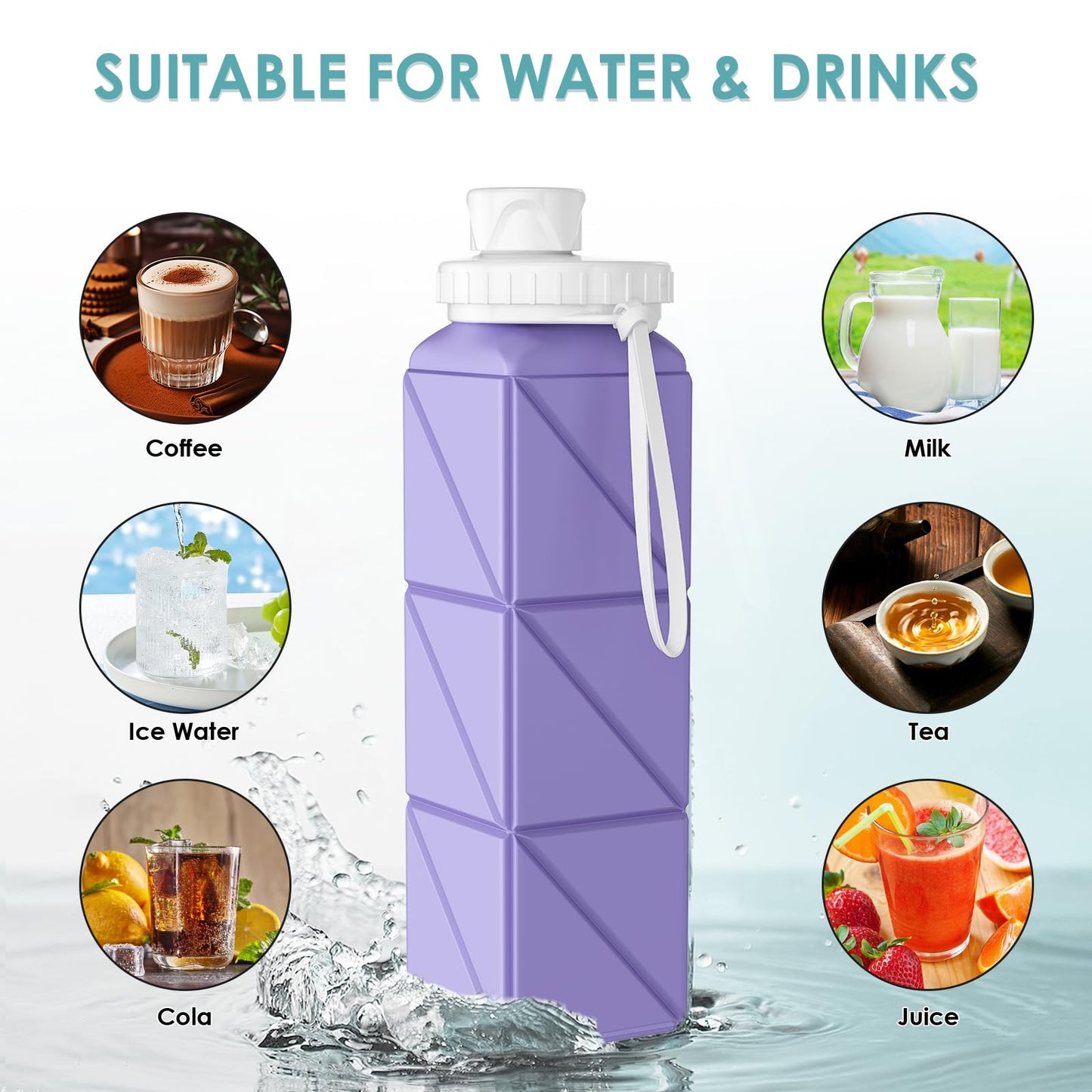 SPECIAL MADE Collapsible Water Bottles Leakproof Valve Reusable BPA Free Silicone Foldable Travel Water Bottle Cup for Gym Camping Hiking Travel Sports Lightweight Durable 20.7oz