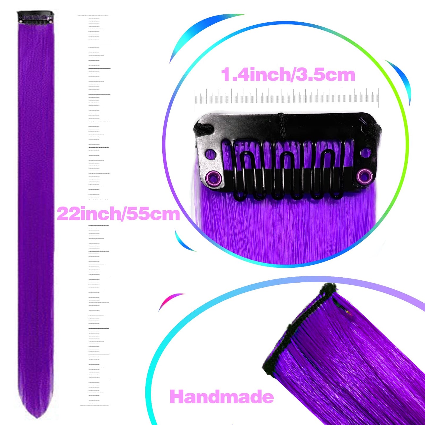 GPOVVIMX 12 PCS Purple Hair Extensions Clip in, Colored Party Highlights Extension for Kids Girls Synthetic Hairpiece Straight 22 inch