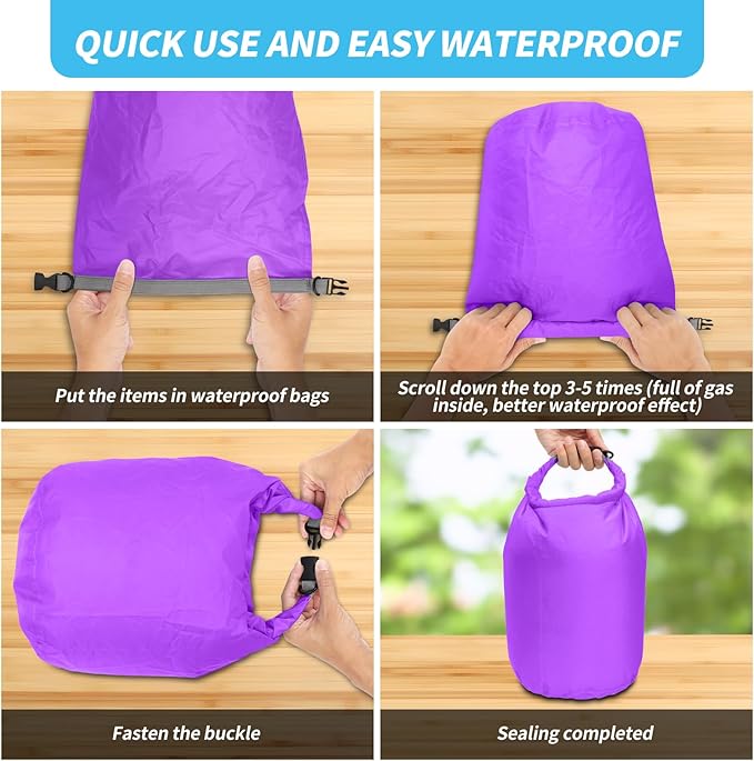 Dry Bag Set, Waterproof Small Lightweight Dry Bags for Paddle Board Kayaking, Fishing, Camping (Purple, 20L 2Pack)