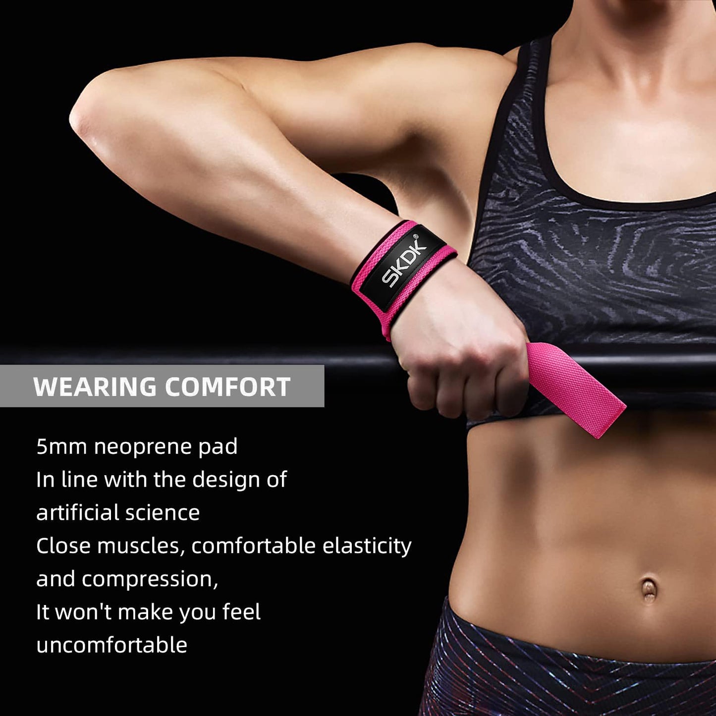 SKDK Cotton Hard Pull Wrist Lifting Straps Grips Band-Deadlift Straps with Neoprene Cushioned Wrist Padded and Anti-Skid Silicone - for Weightlifting, Bodybuilding, Xfit, Strength Training