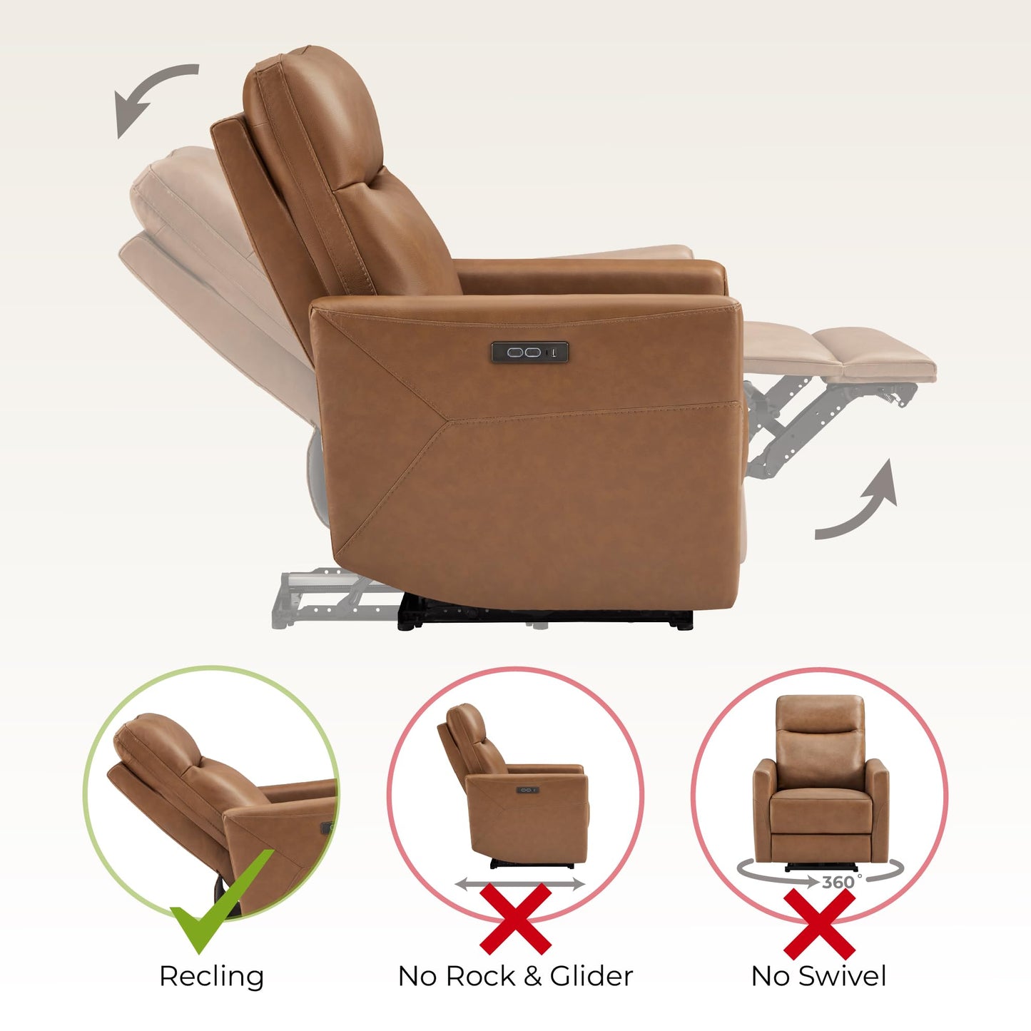 CHITA Genuine Leather Power Recliner Chair for Adults, Electric Wall Hugger Recliner for Small Spaces, Modern Living Room and RV Recliner Chair with Adjustable Power Headrest & Charging Ports, Brown