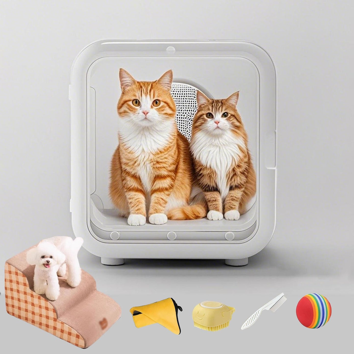 WENMEE Ultra Quiet Pet Dryer Box for Cats - Low Noise Electric Blower with Towel, Brush & Grooming Accessories