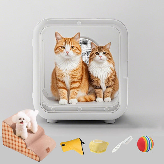 WENMEE Ultra Quiet Pet Dryer Box for Cats - Low Noise Electric Blower with Towel, Brush & Grooming Accessories