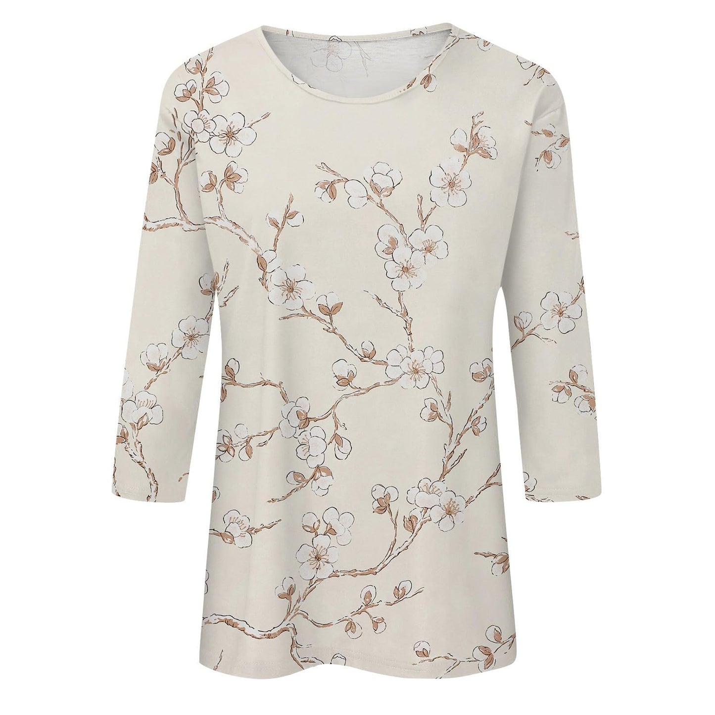 WJDNHKYD Sleeveless Tops For Women Plus Size 3/4 Length Sleeve Womens Tops 2024 Floral Print Vintage Casual Loose With Round Neck Plus Size Shirts