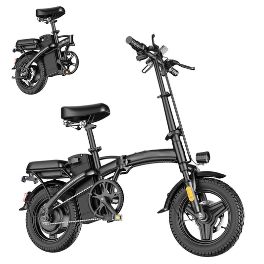 Electric Bike for Adults Peak 500W, 23MPH Max Speed Folding Electric Bicycles, 14" Mini Ebike Pedal Assist, 30° Uphill Shock Absorbers E-Bike, 48V12AH Removable Battery, Top 38 Miles PAS Range