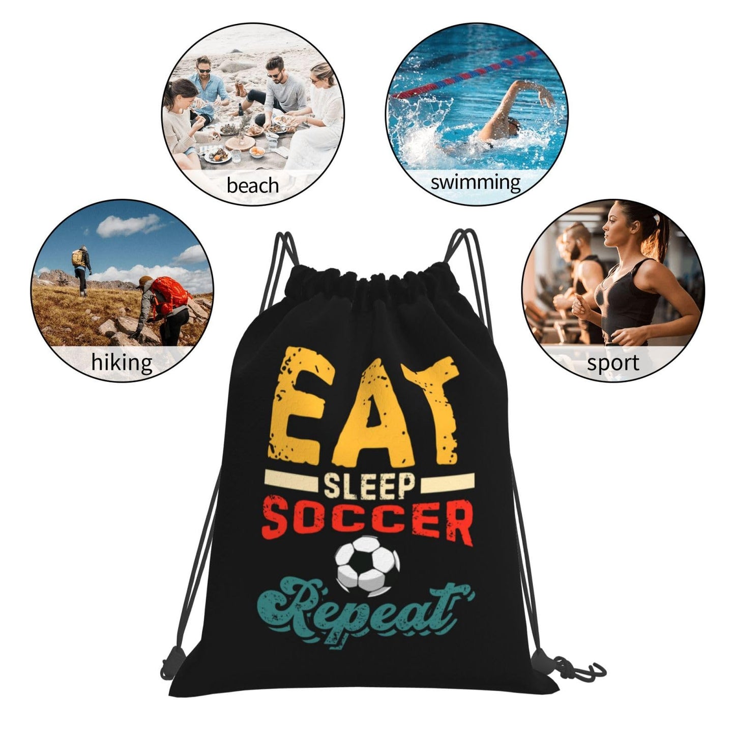 AIMASTZ Eat Sleep Soccer Cool Repeat Unisex Drawstring Backpack Bag Sport Gym Swim Travel Sackpack