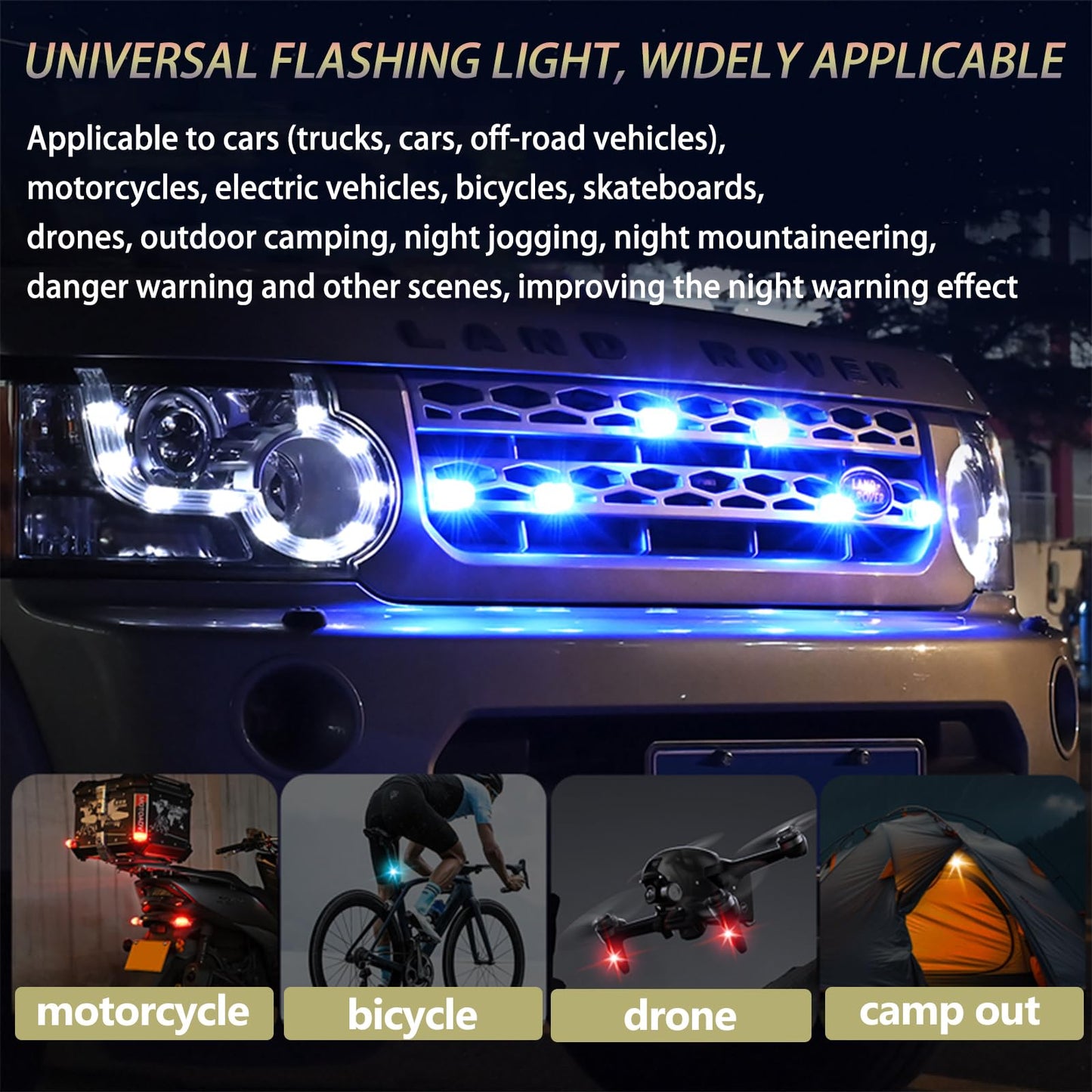 4PCS Wireless LED Strobe Lights with Remote Control, Upgraded to 350 mAh USB Rechargeable 8-Color High Brightness Waterproof Anti-Collision Warning Lights for Car, Motorcycle, Drone, Truck, Bike