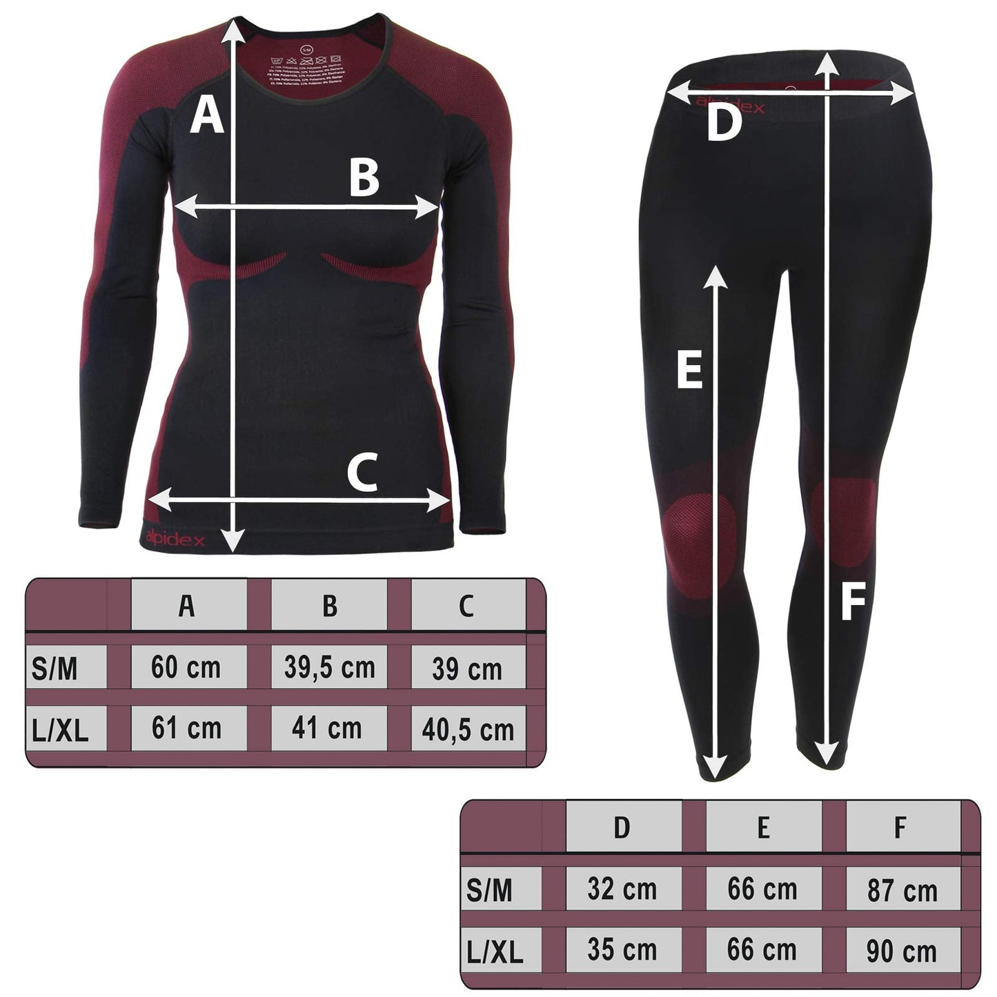 ALPIDEX Functional Wear Thermal Underwear Woman Ski Breathable Quick Drying Clothing Warm Base Layer Ladies Cold Weather Set Long Johns Top Bottom, Size:2XL/3XL, Colour:Black-Red