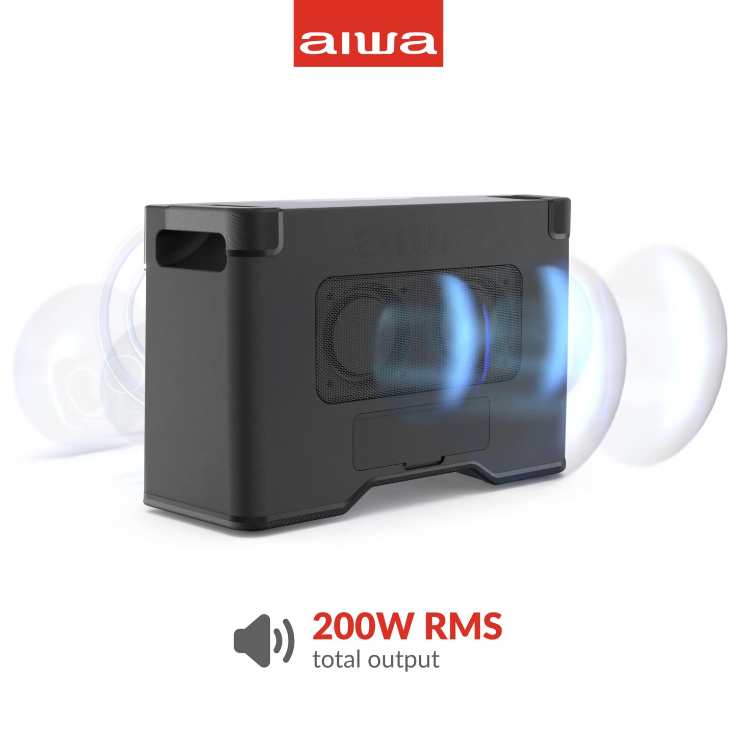 Aiwa Exos-10 Portable Bluetooth Speaker, 200W RMS Power, 6.5” Subwoofer, Deep Bass, Party Sync, Backlit Display, FM/BT/USB/AUX, Remote Control, Carry Strap, Bluetooth V5.0