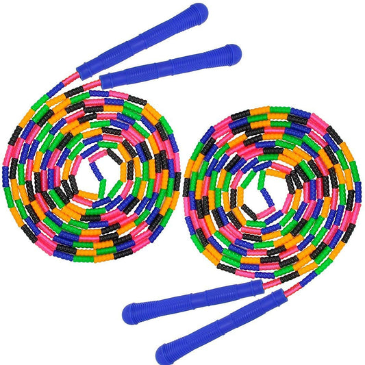 Coolrunner 16 FT Long Jump Rope(2 PACK), Double Dutch Soft Beaded Skipping Rope for Kids Adults, Plastic Segmented Jump Rope, Long Enough for 4-5 Jumpers(Rainbow) (Style 1) (Green) (Blue) (Blue)