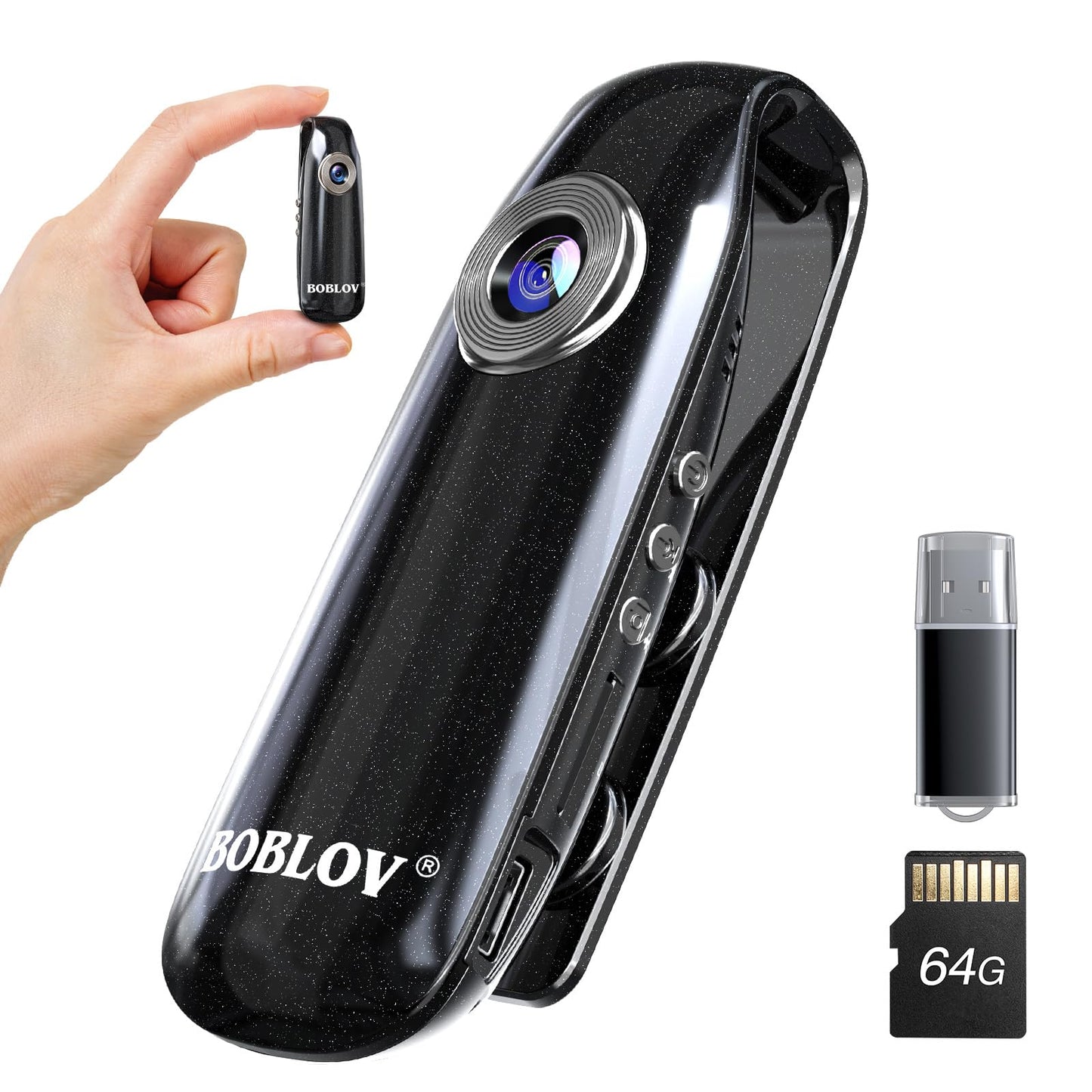 BOBLOV Mini Body Camera with Video: 64GB 007 Pocket Tiny Body Cams with Back Clip,1080P Small Wearable Camera with Audio Recording -User Friendly for Bike/Pet/Home/Proof